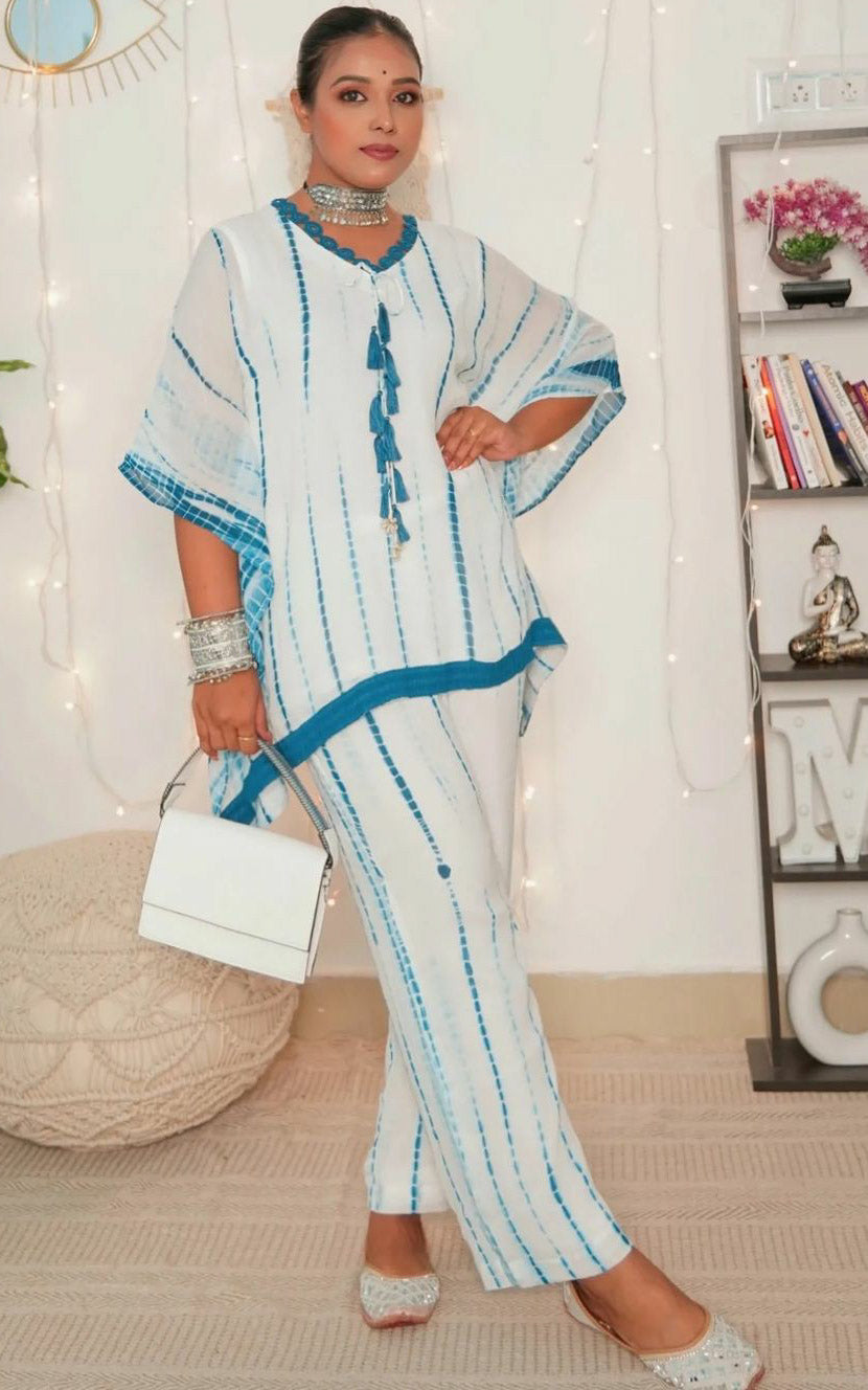 Megha Navy Shibori Kaftan Co-ord Set