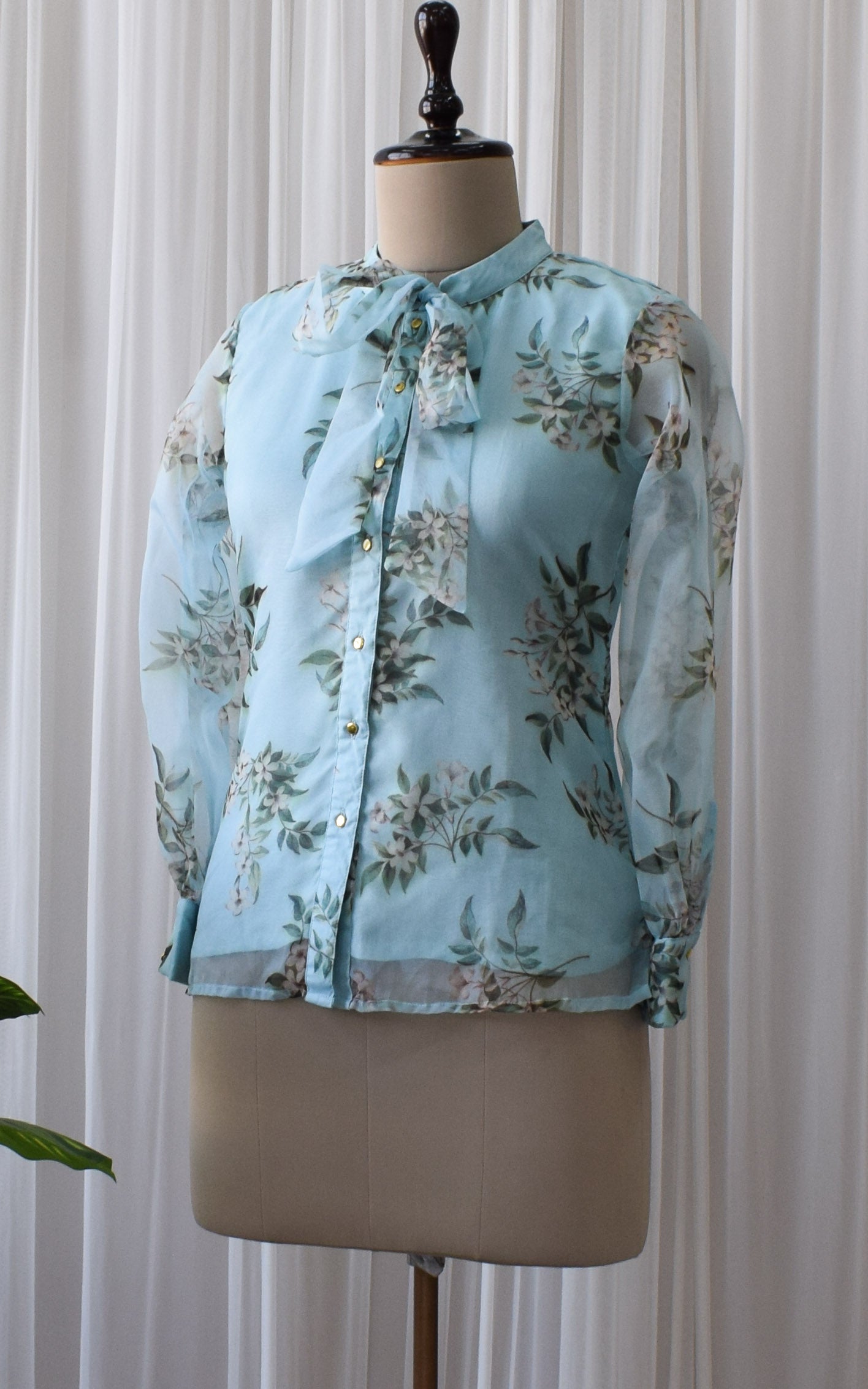 Sky Blue Tie-Up Organza Shirt