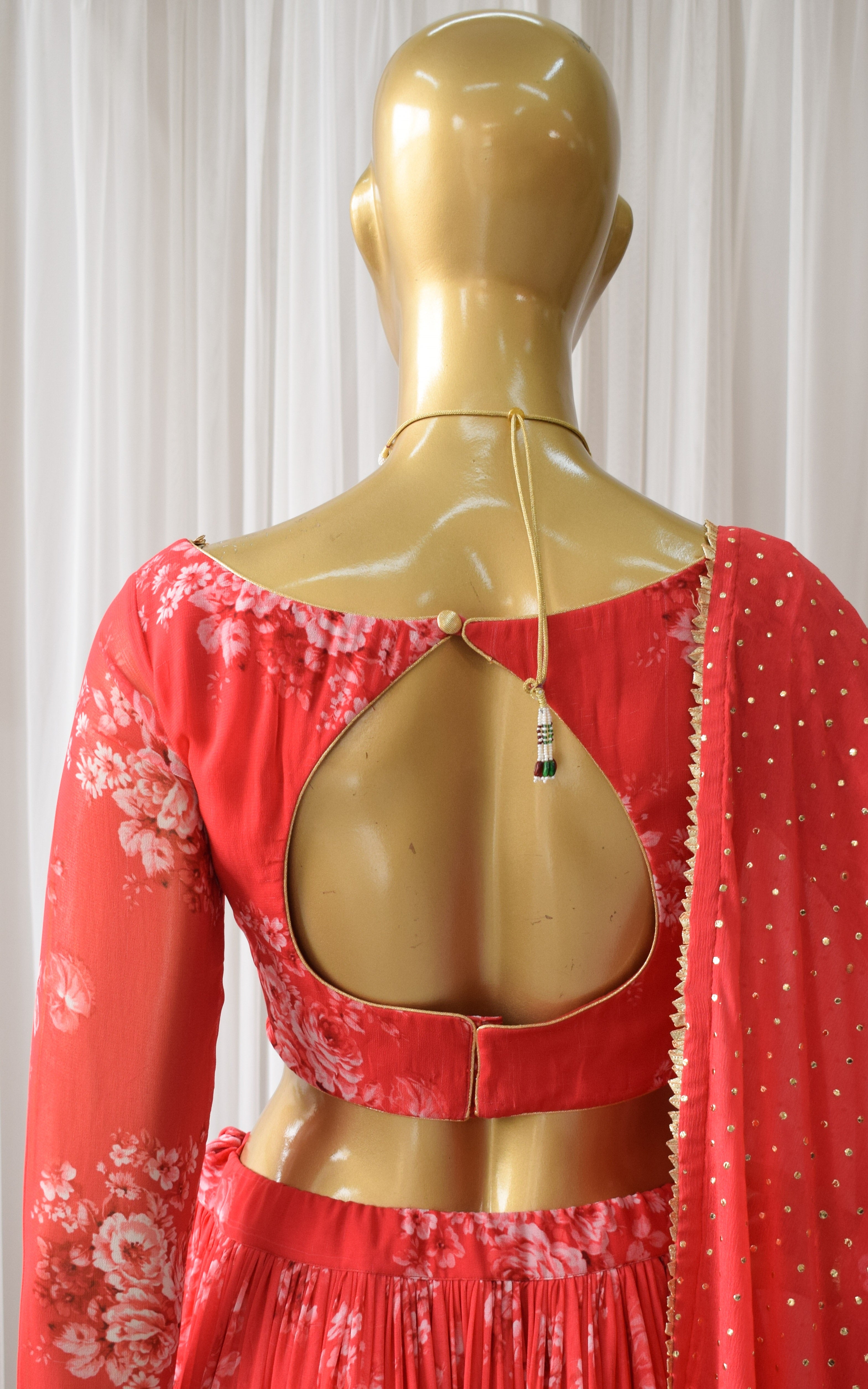 Srishti Red Sequin Work Floral Printed Georgette Lehenga