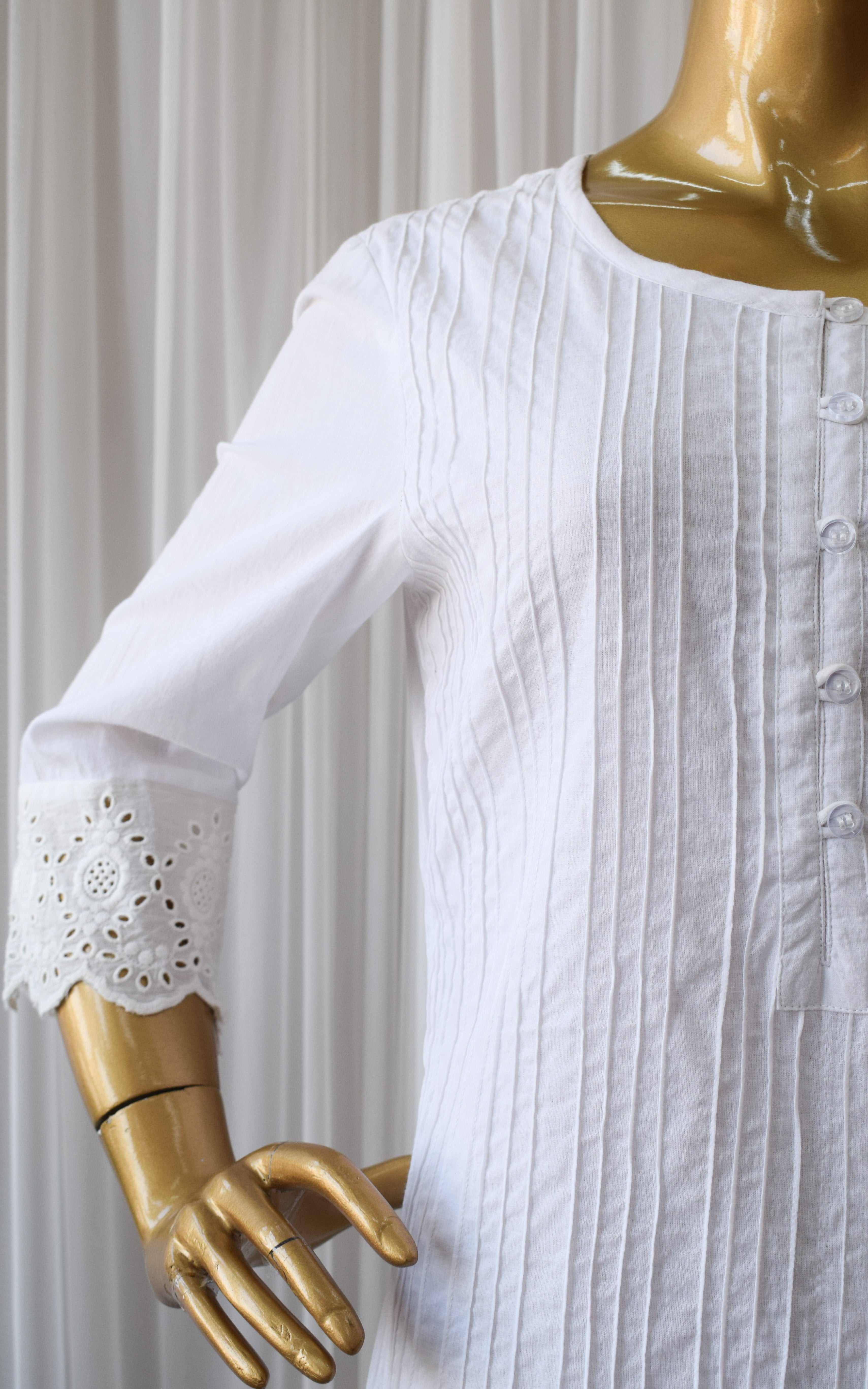 White Cotton Pintucks Kurta and Pant Set