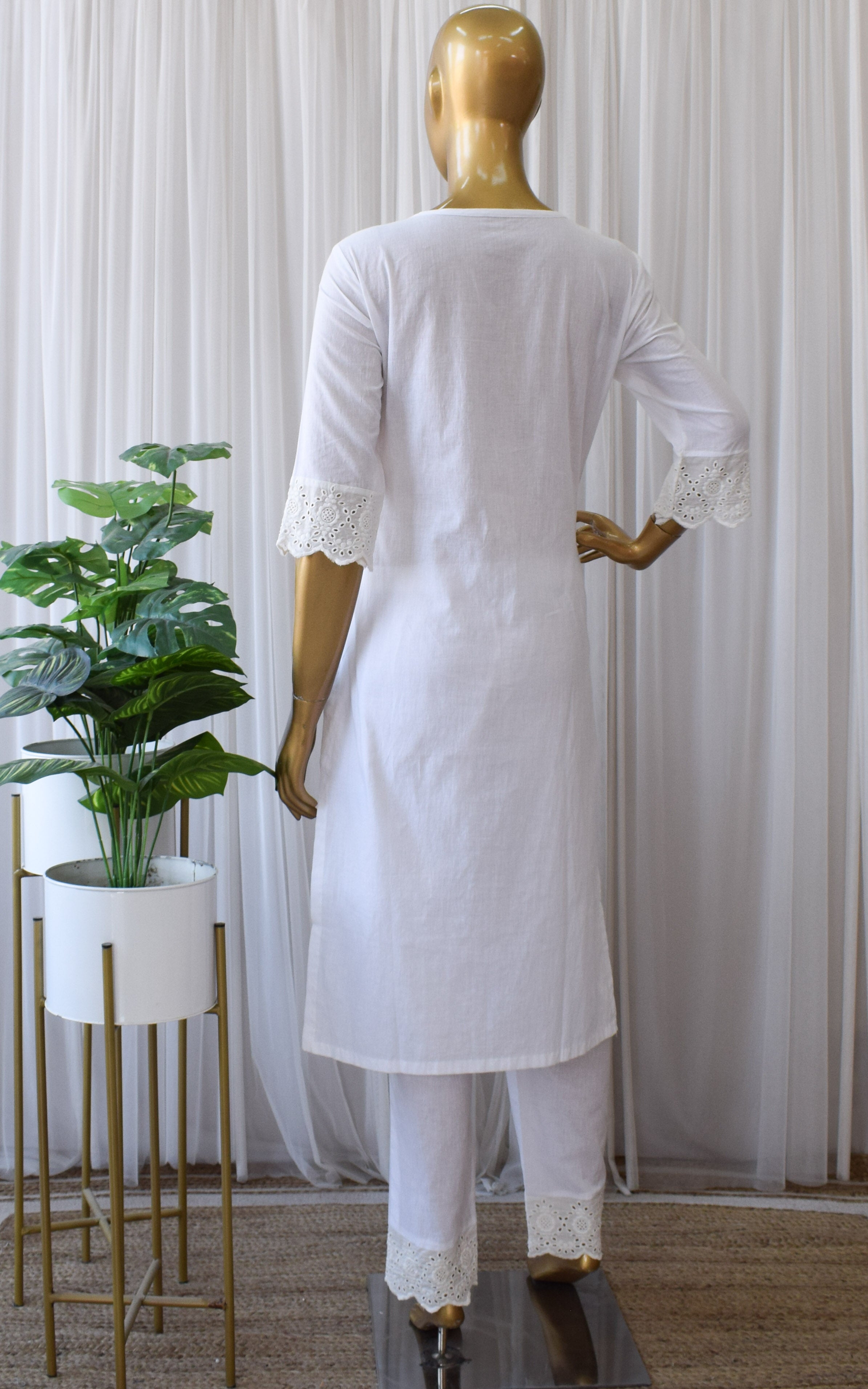 White Cotton Pintucks Kurta and Pant Set