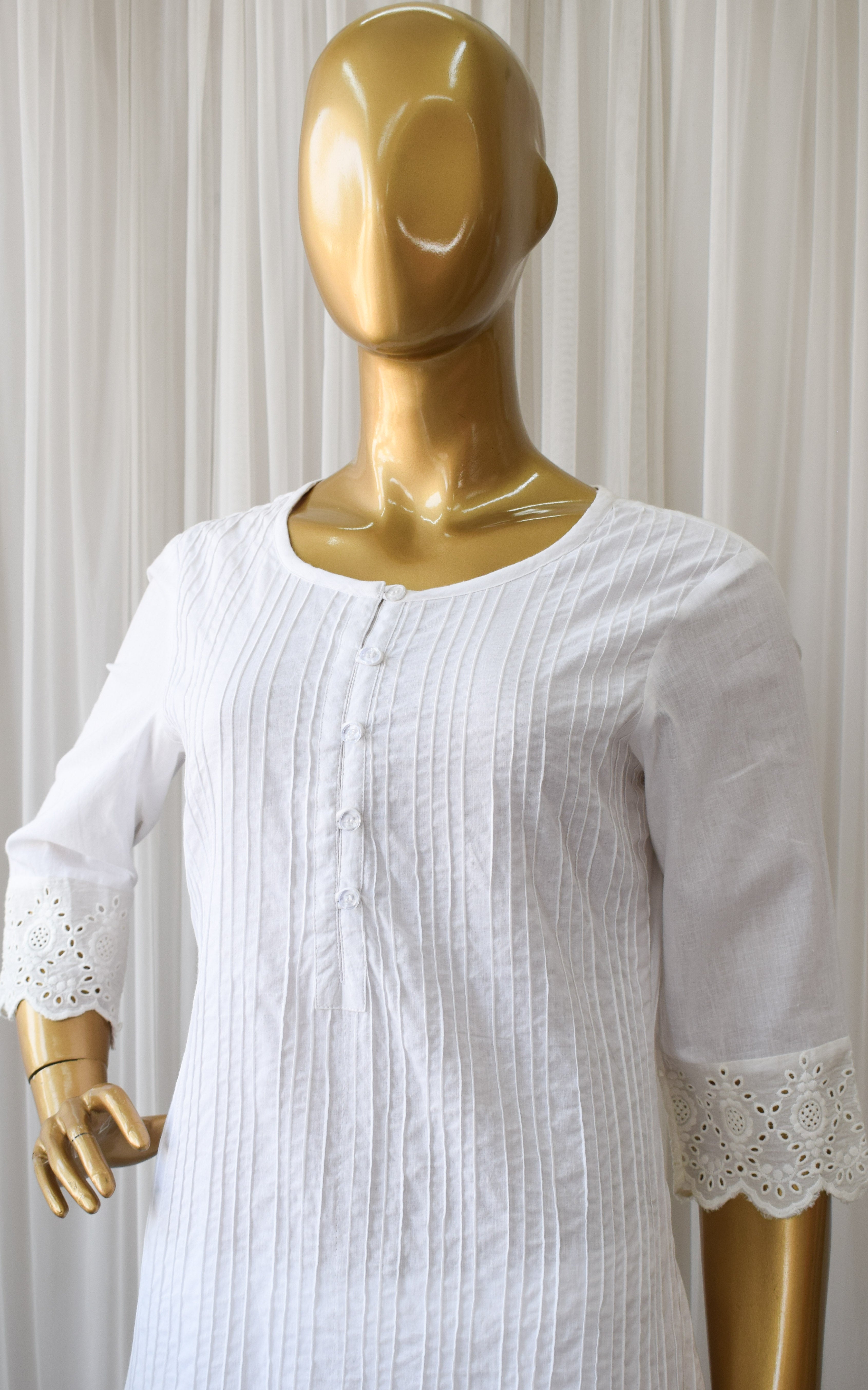 White Cotton Pintucks Kurta and Pant Set