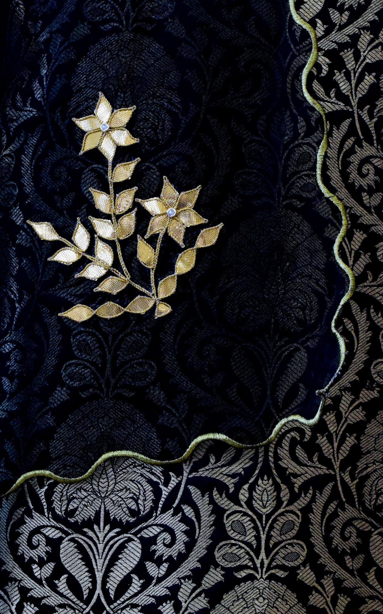 Black Brocade Kurta Set with Gota Patti Organza Dupatta