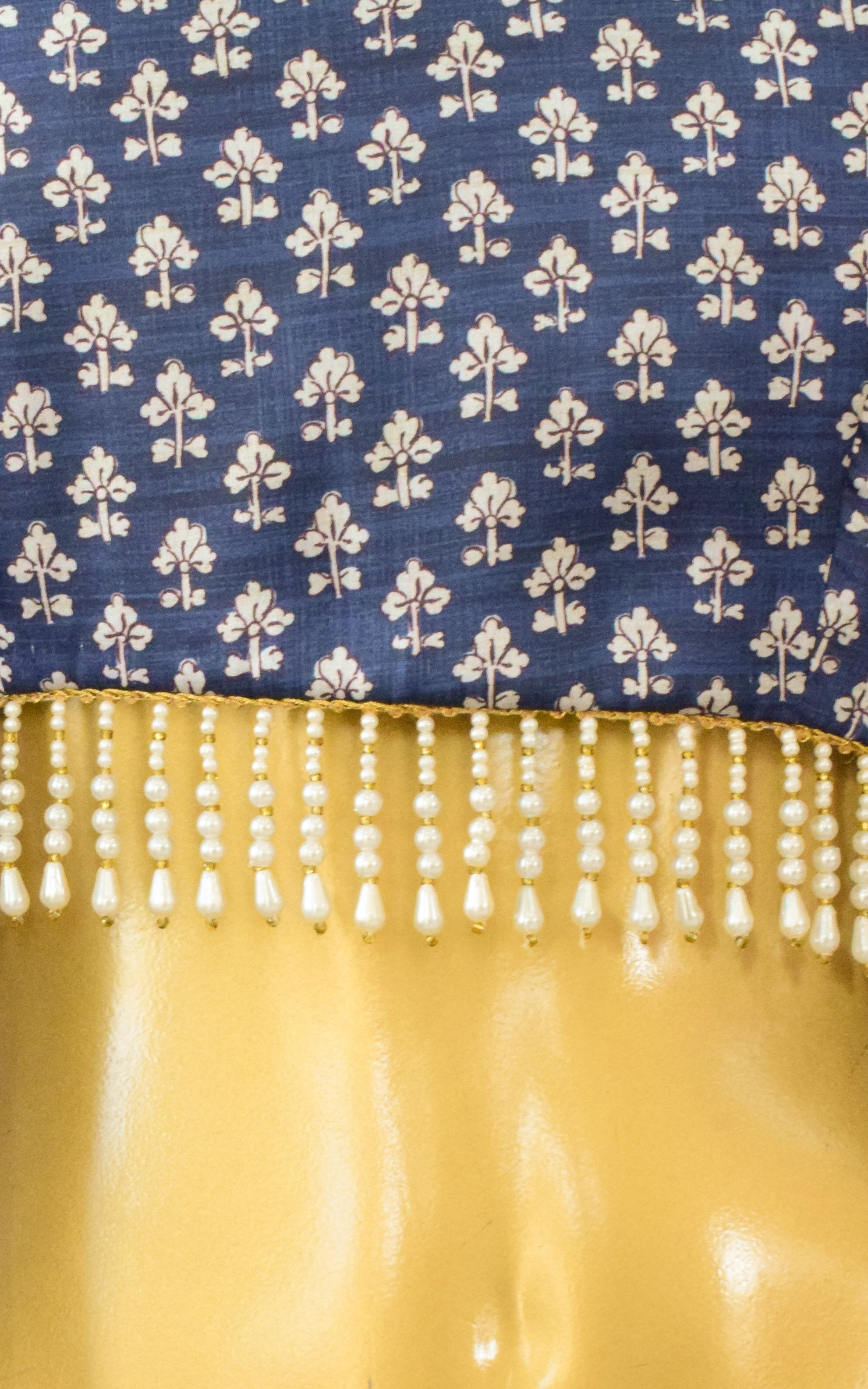 Navy Blue Booti Print Crop Top & Sharara Set