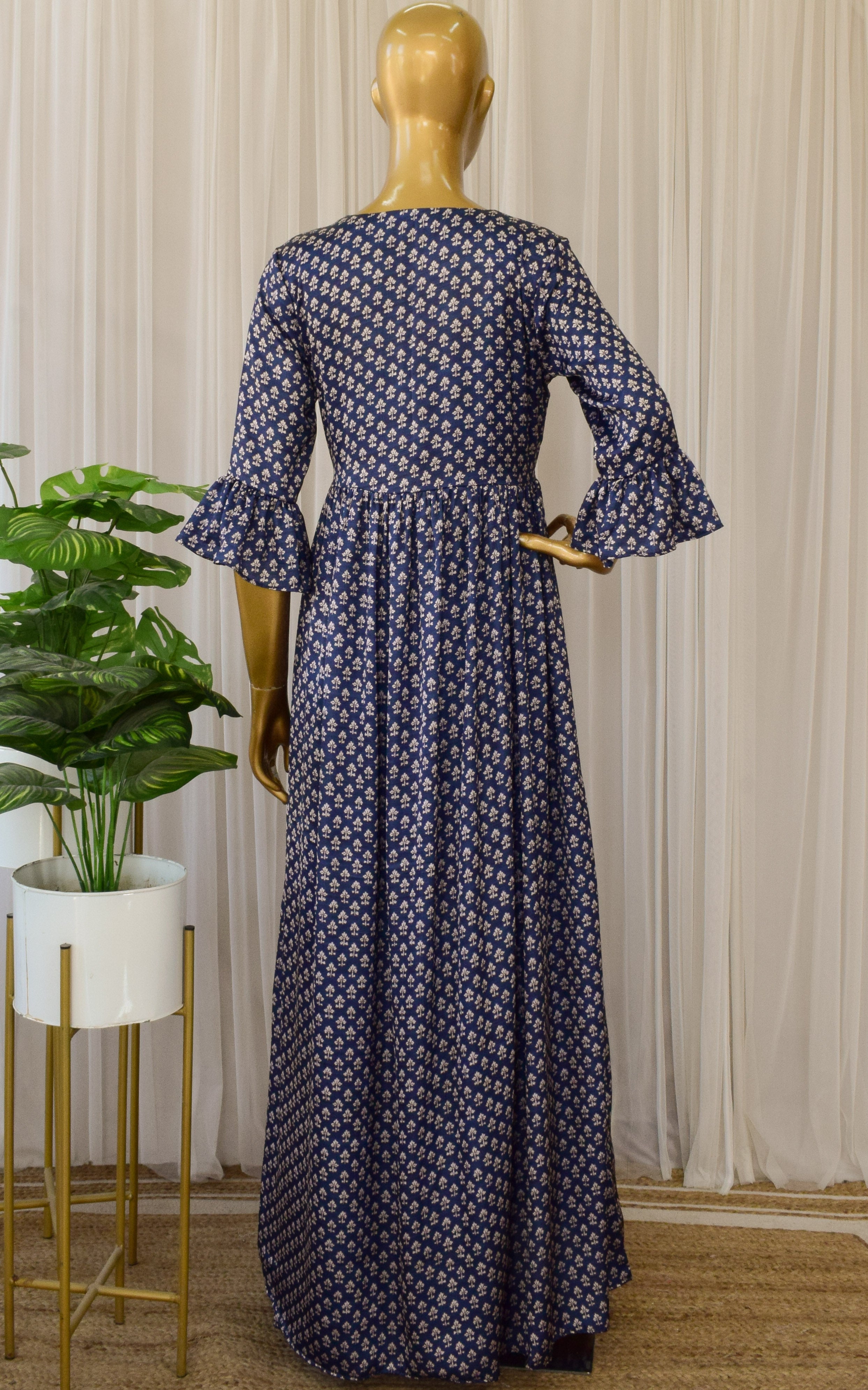 Navy Blue Booti Print Crop Top & Sharara Set