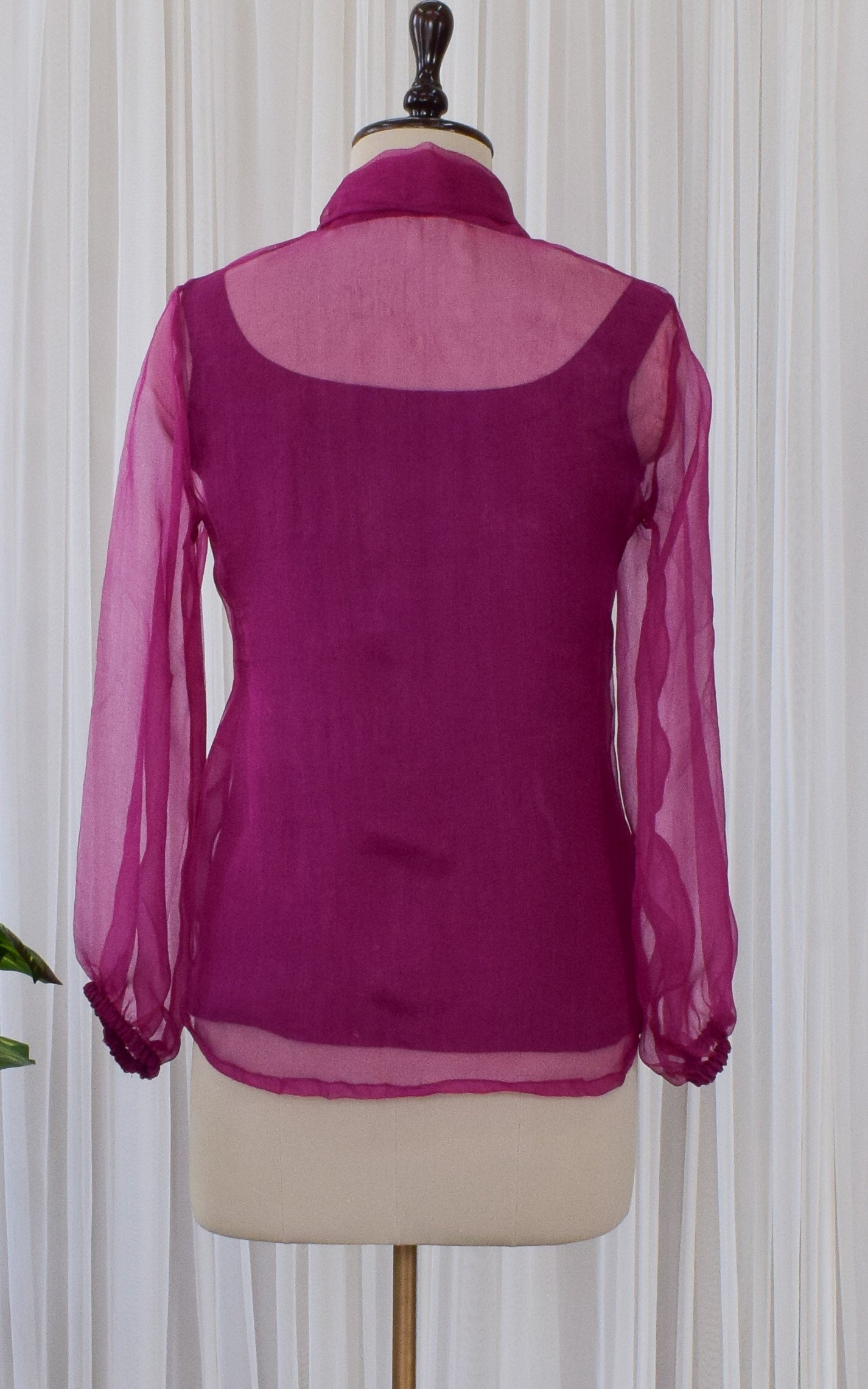 Wine Silk Organza Bow-Tie Top