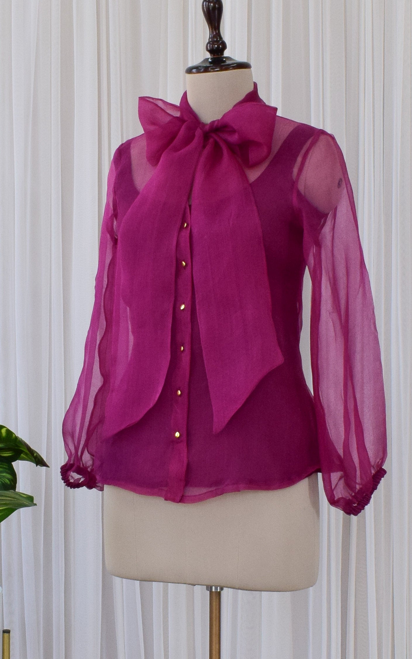Wine Silk Organza Bow-Tie Top