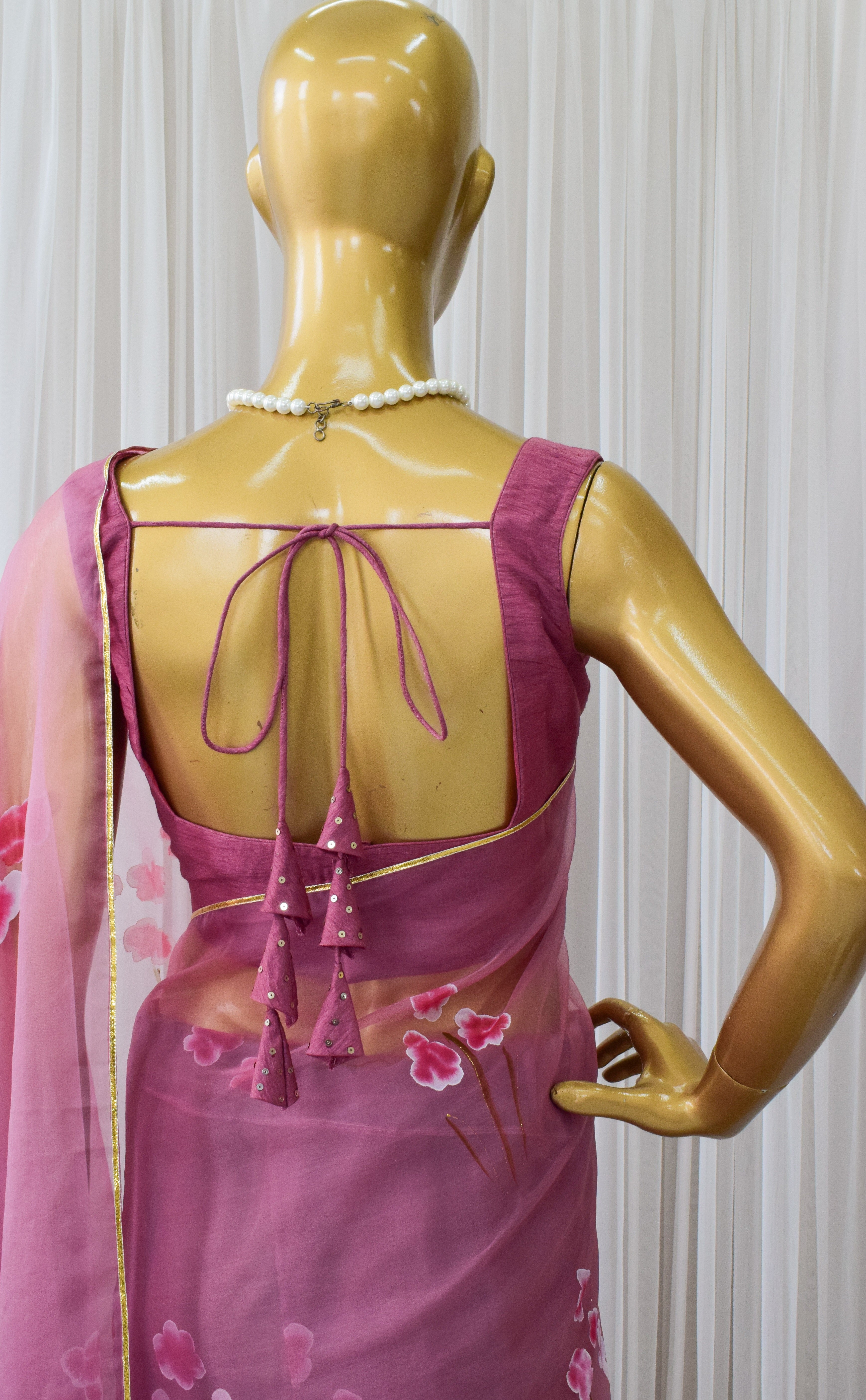Onion Pink Handpainted Organza Saree