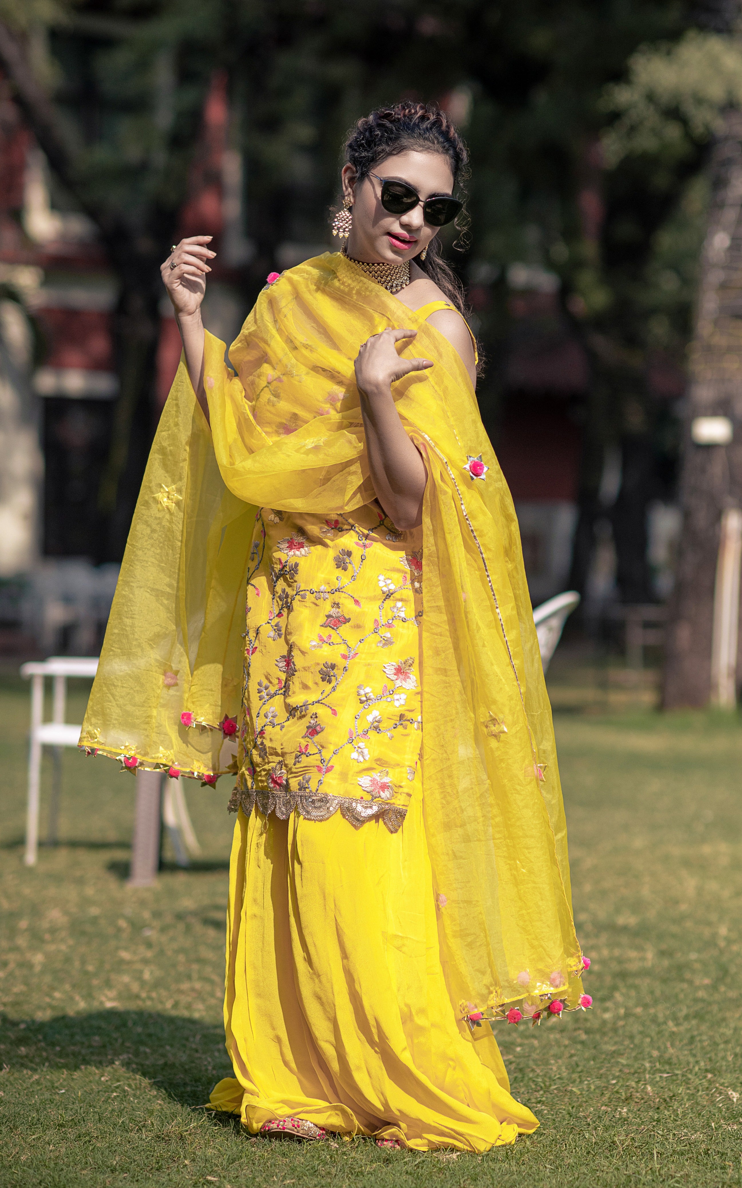 Pooja Banerjee Yellow Embroidered Sharara Set
