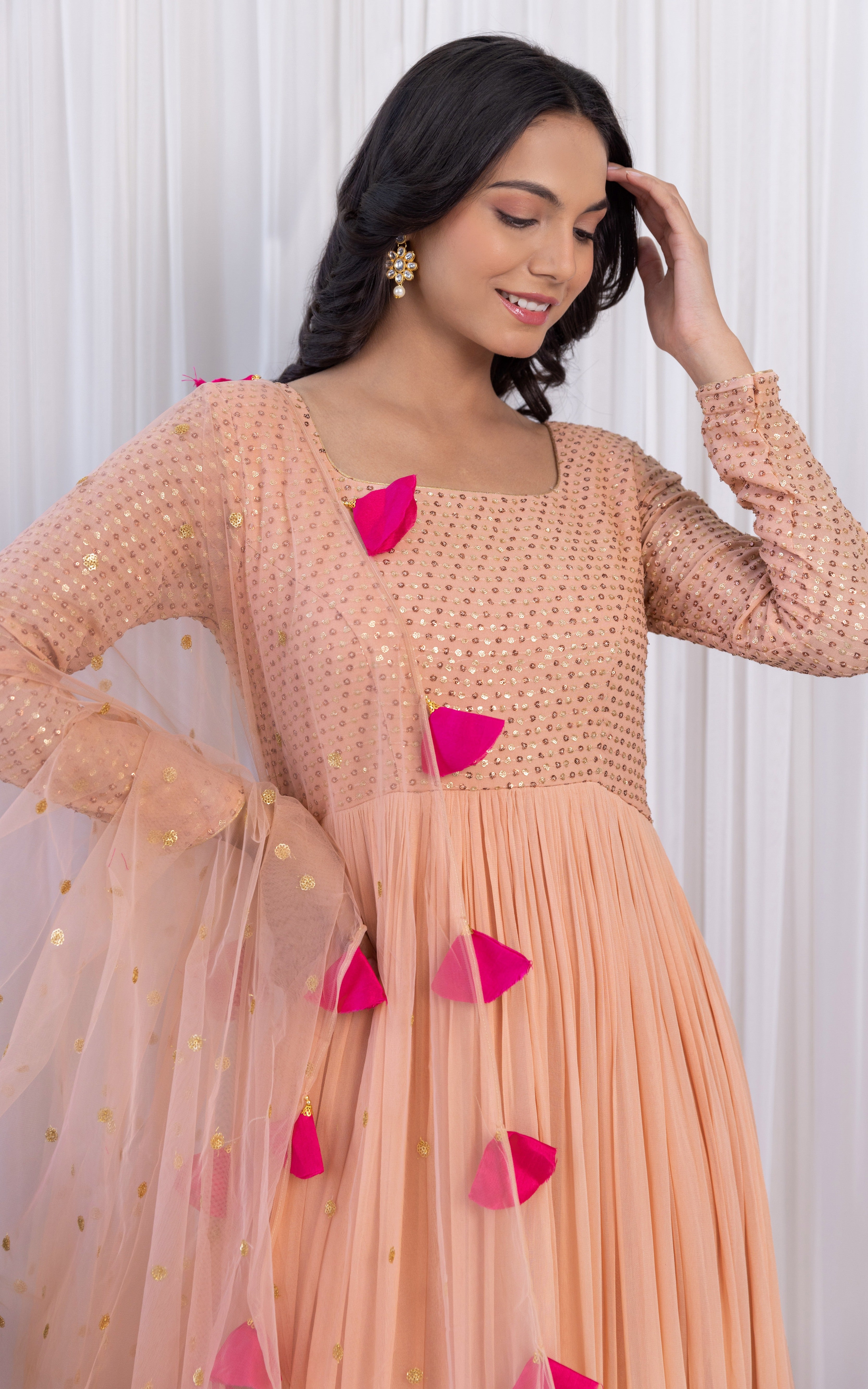 Arti Chauhan Old Rose Sequin Work Georgette Anarkali