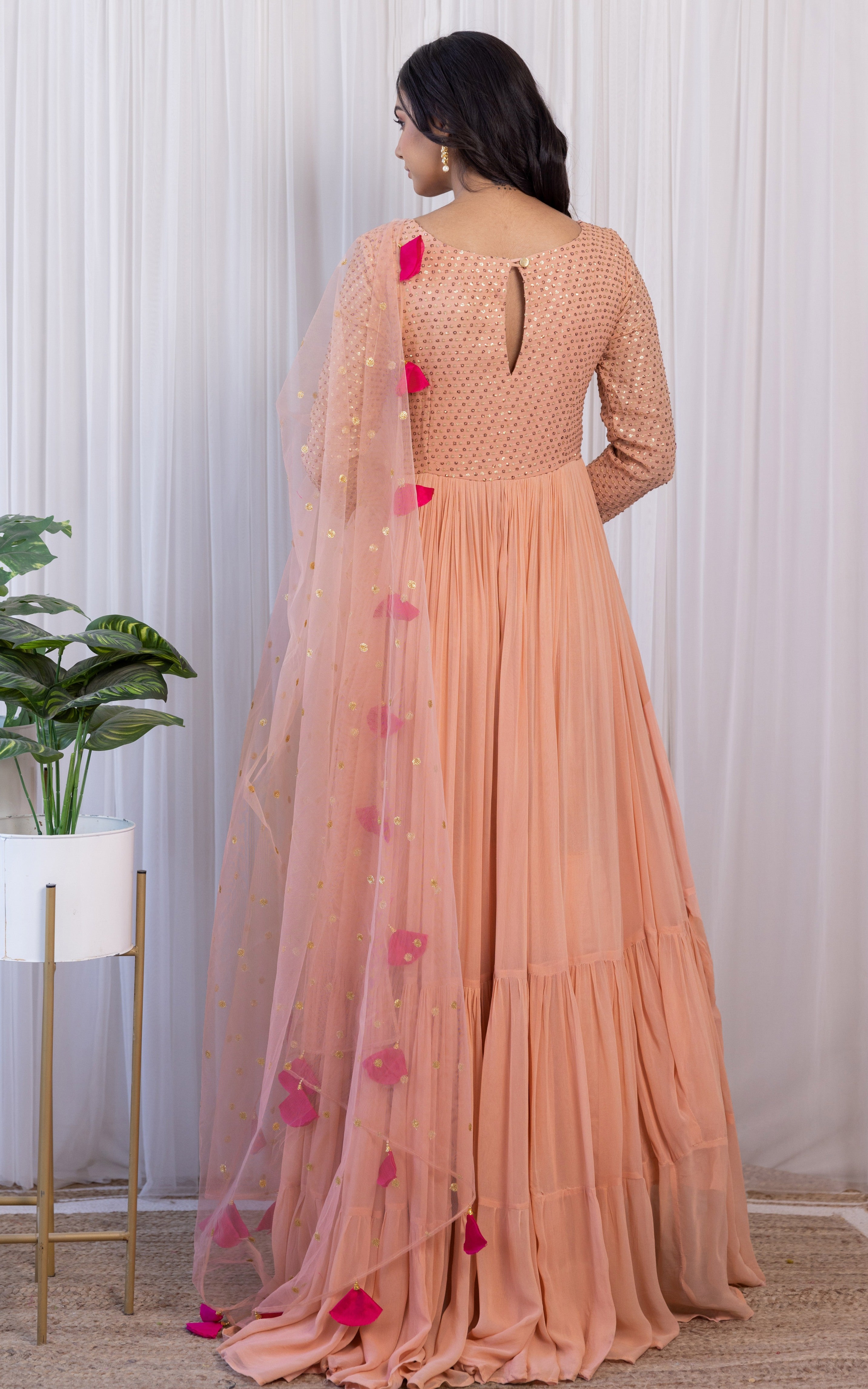 Arti Chauhan Old Rose Sequin Work Georgette Anarkali