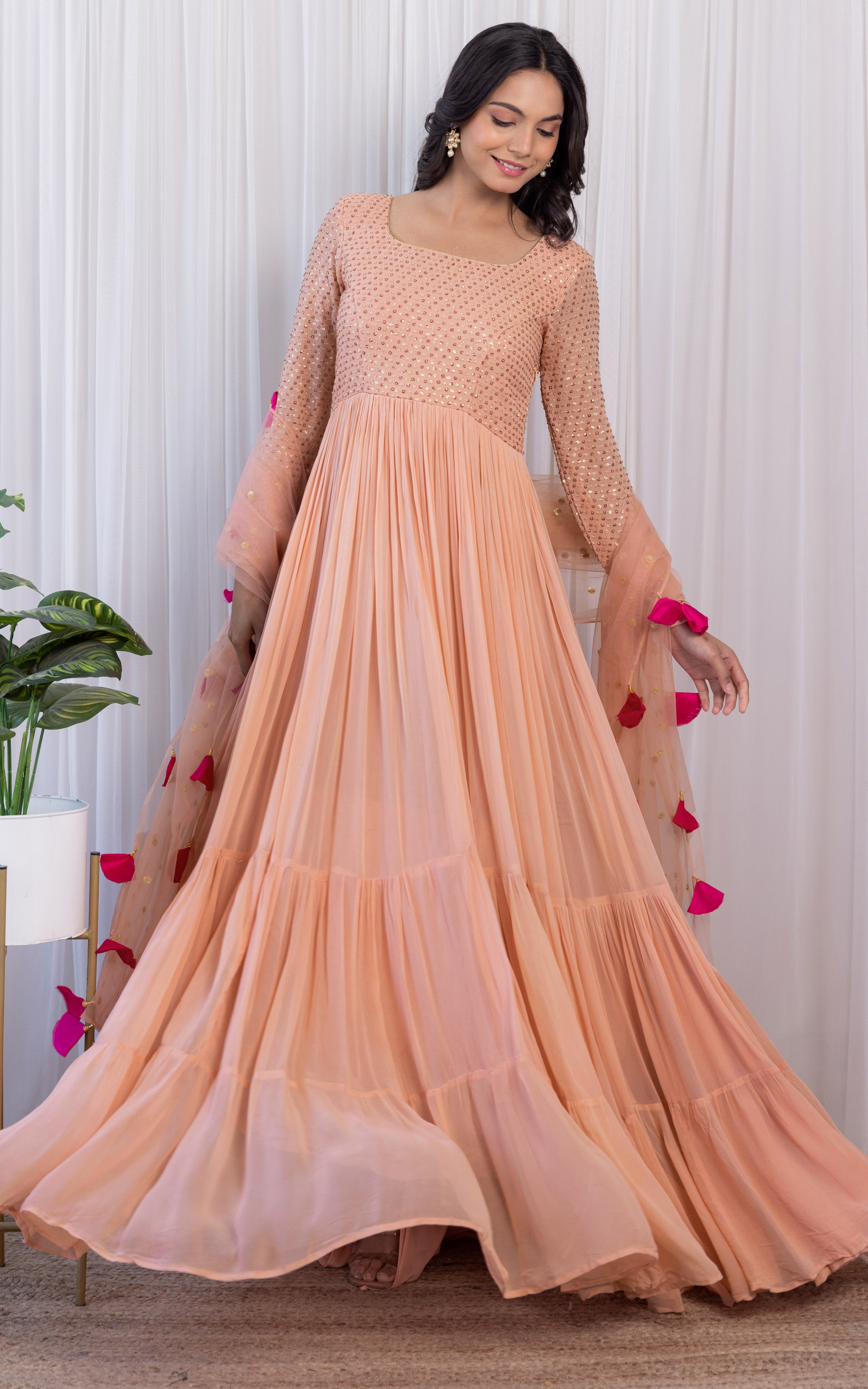 Arti Chauhan Old Rose Sequin Work Georgette Anarkali