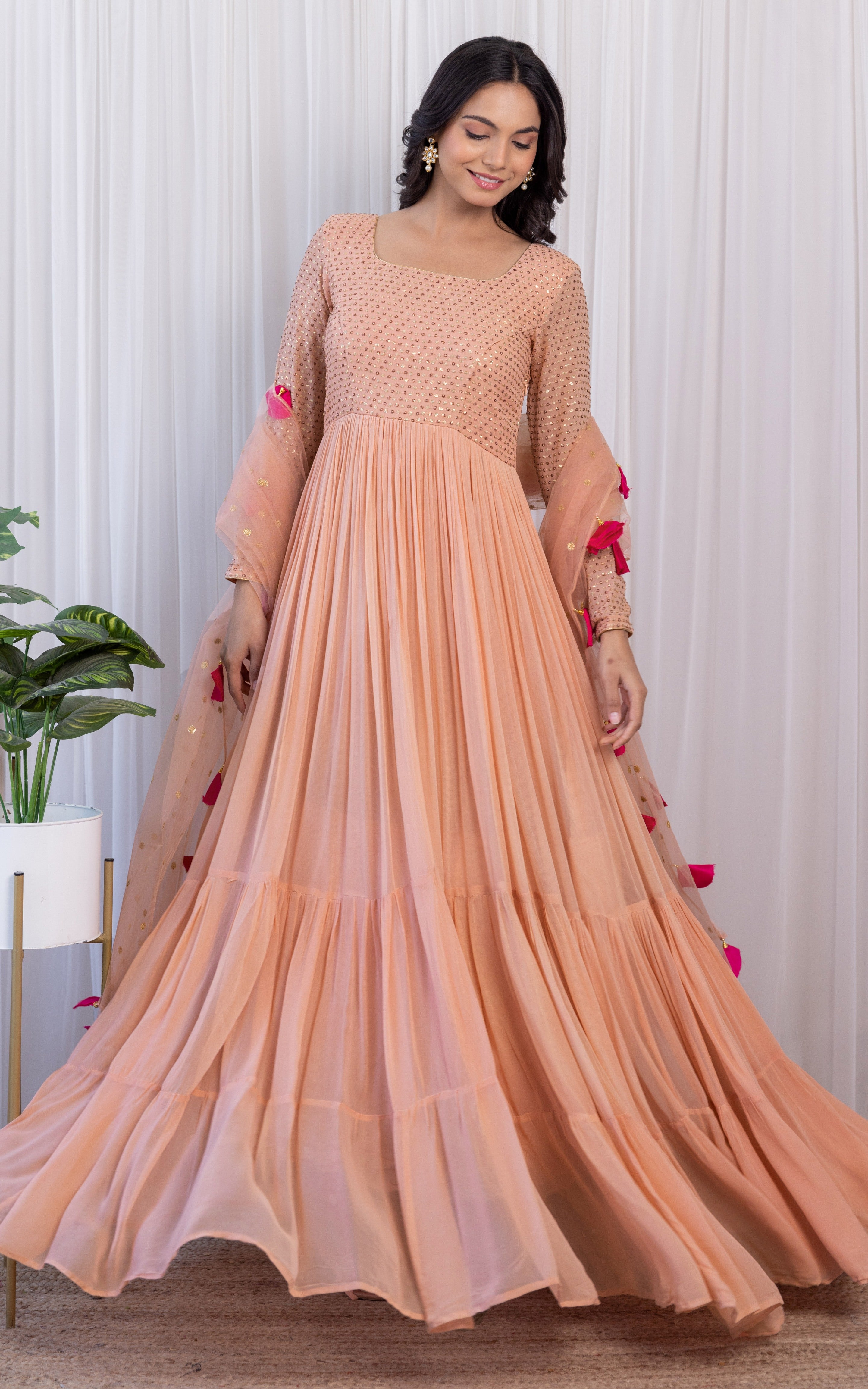 Arti Chauhan Old Rose Sequin Work Georgette Anarkali