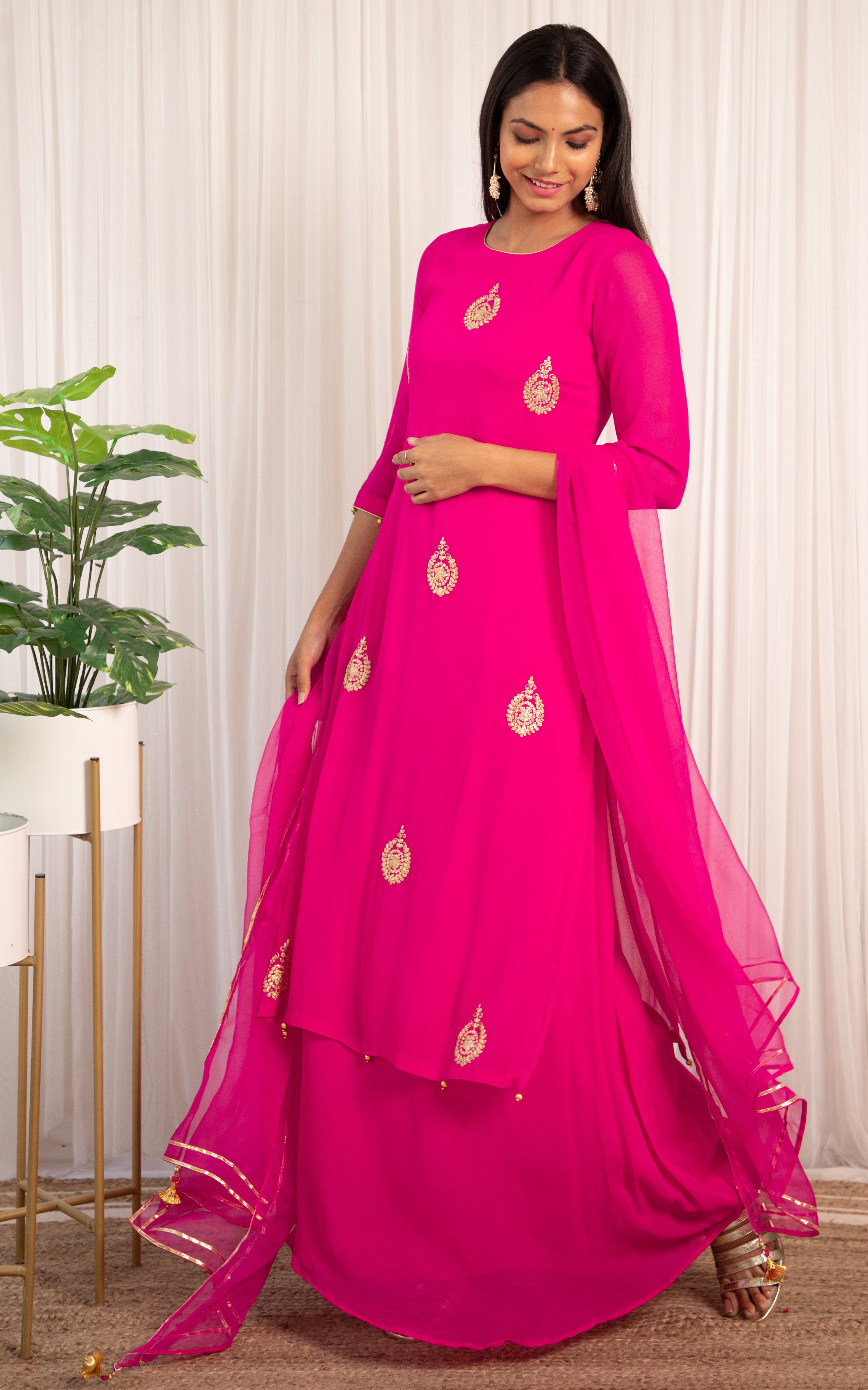 Fuchsia Pittan Dress with Chiffon Dupatta