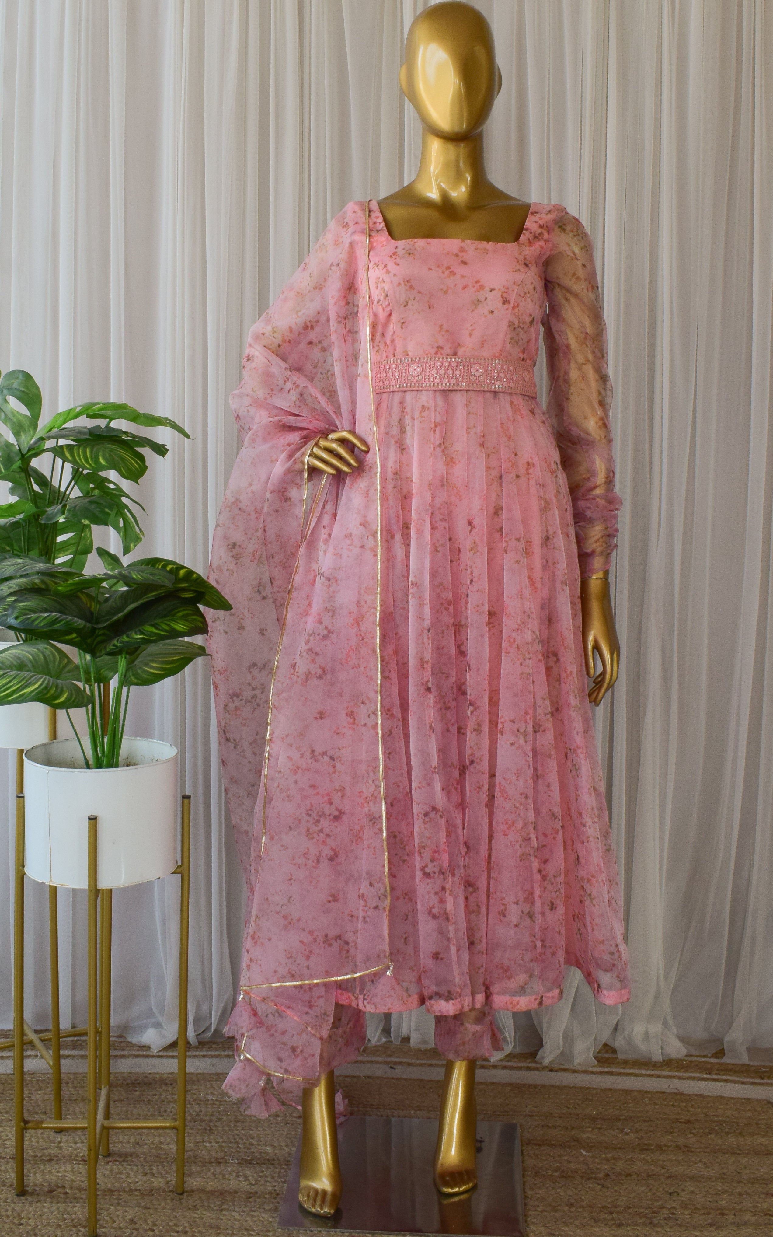 Pastel Pink Floral Organza Anarkali