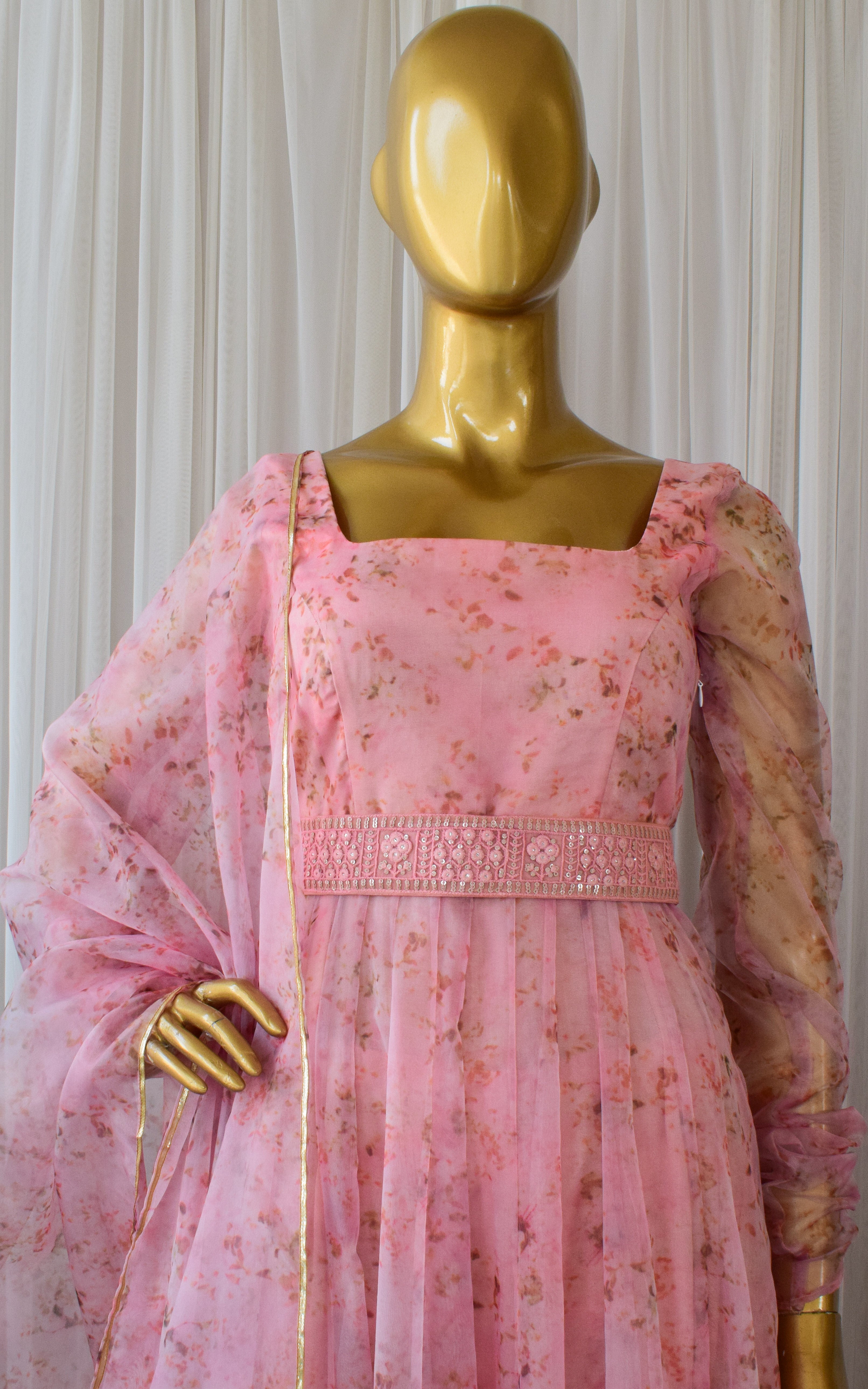 Pastel Pink Floral Organza Anarkali