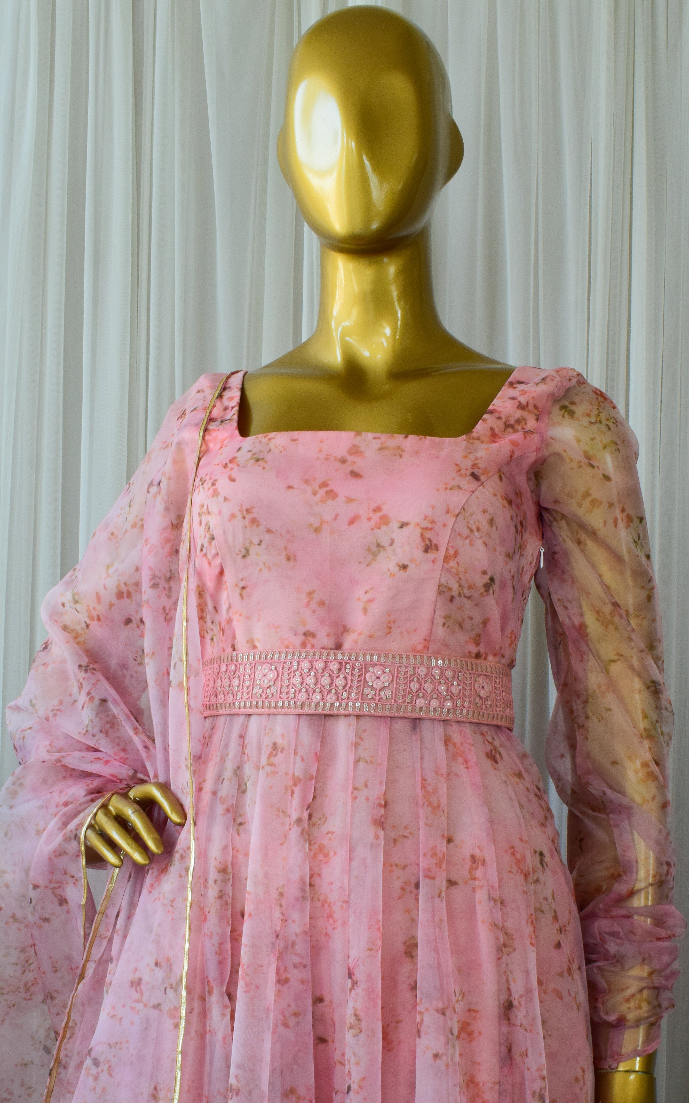 Pastel Pink Floral Organza Anarkali