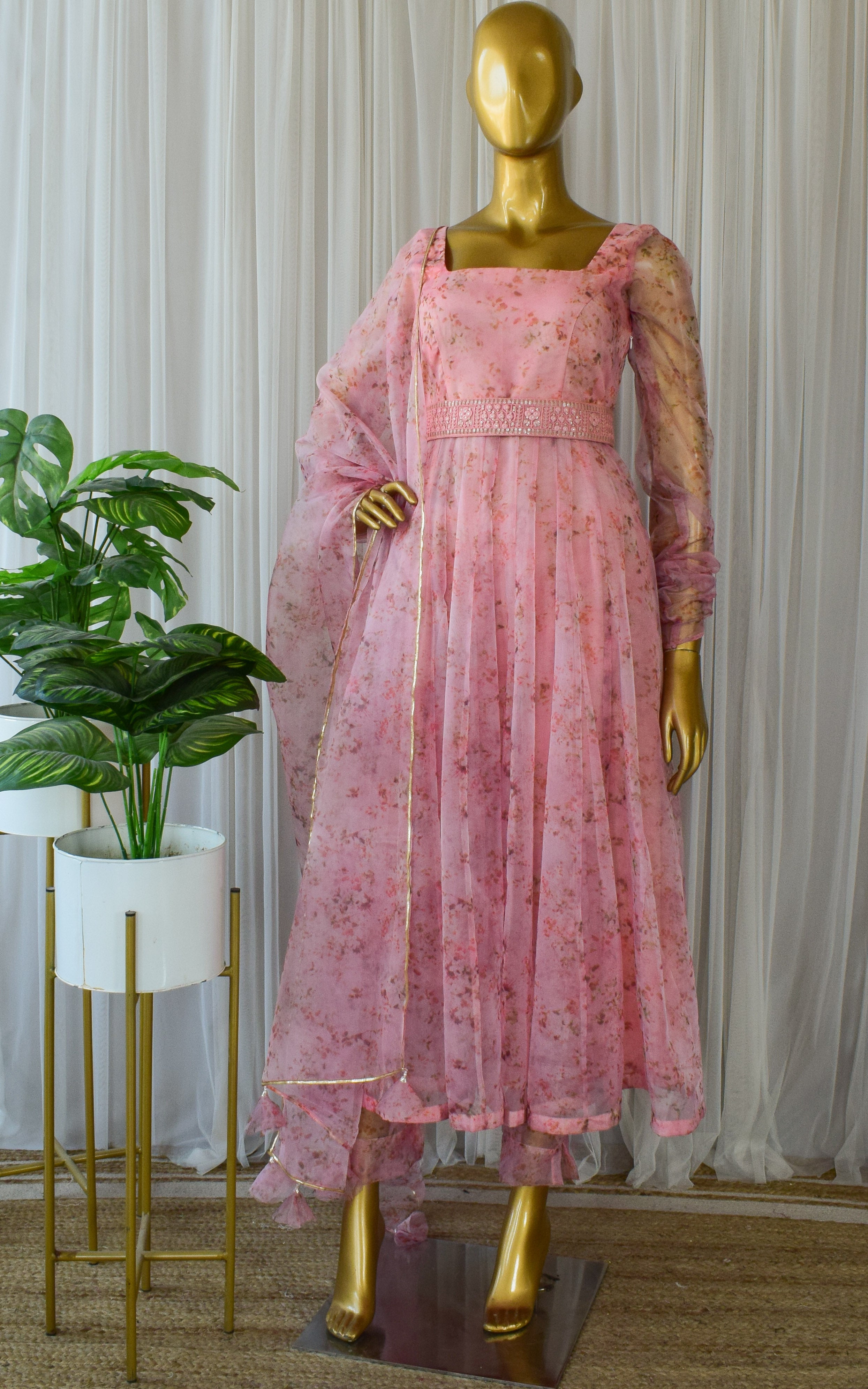Pastel Pink Floral Organza Anarkali