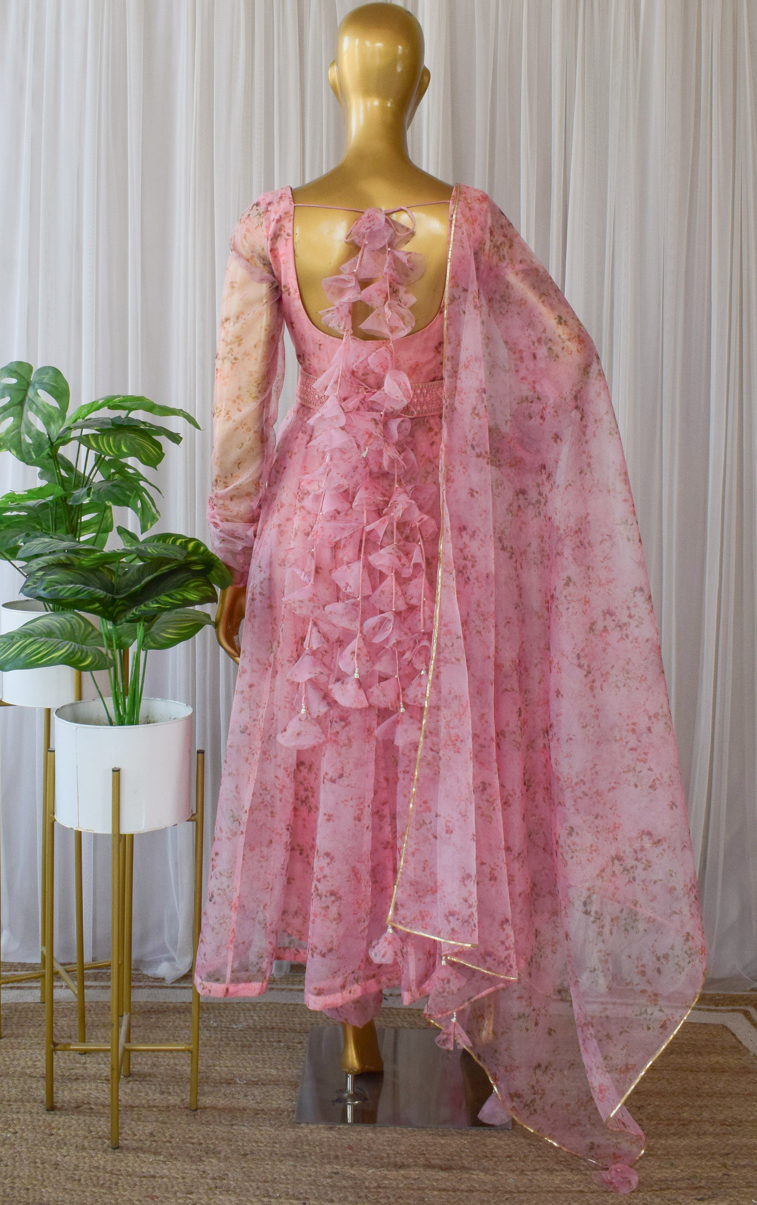 Pastel Pink Floral Organza Anarkali