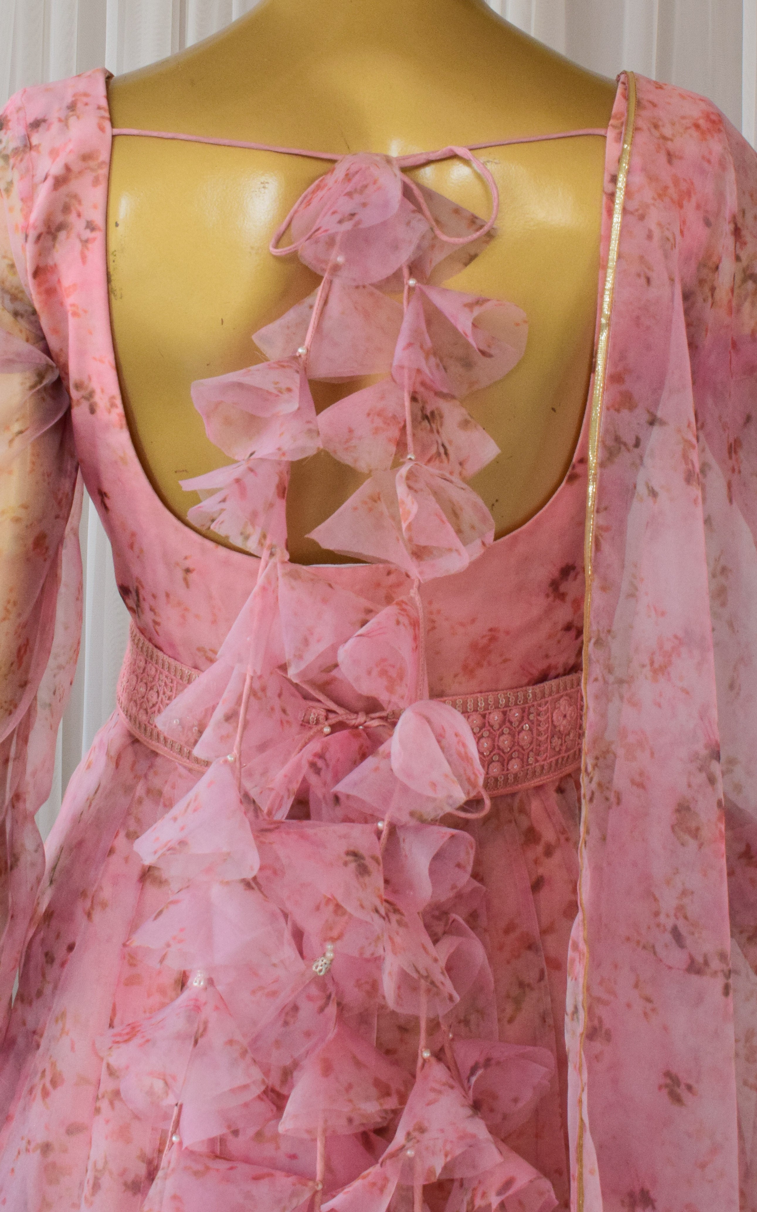 Pastel Pink Floral Organza Anarkali