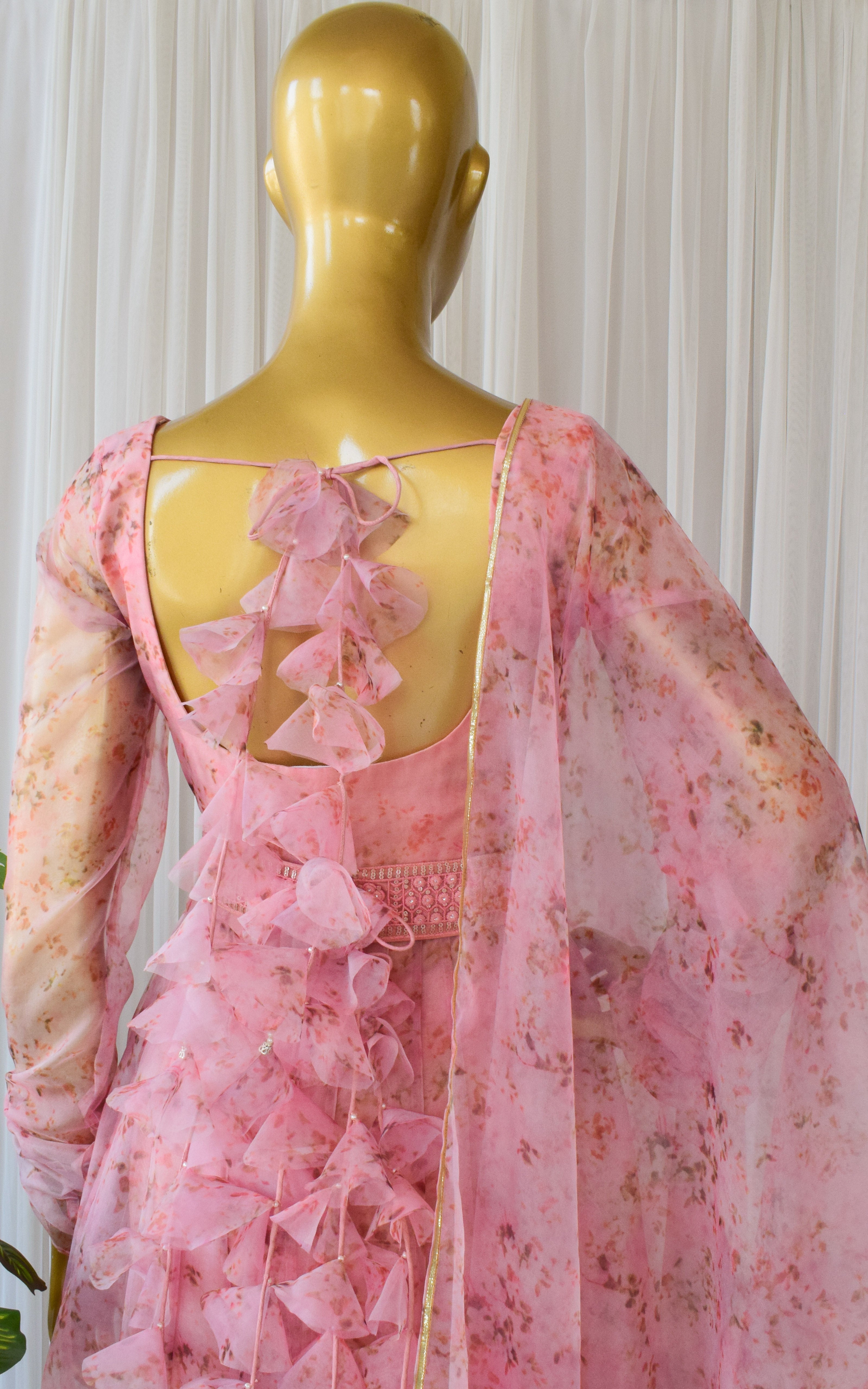 Pastel Pink Floral Organza Anarkali