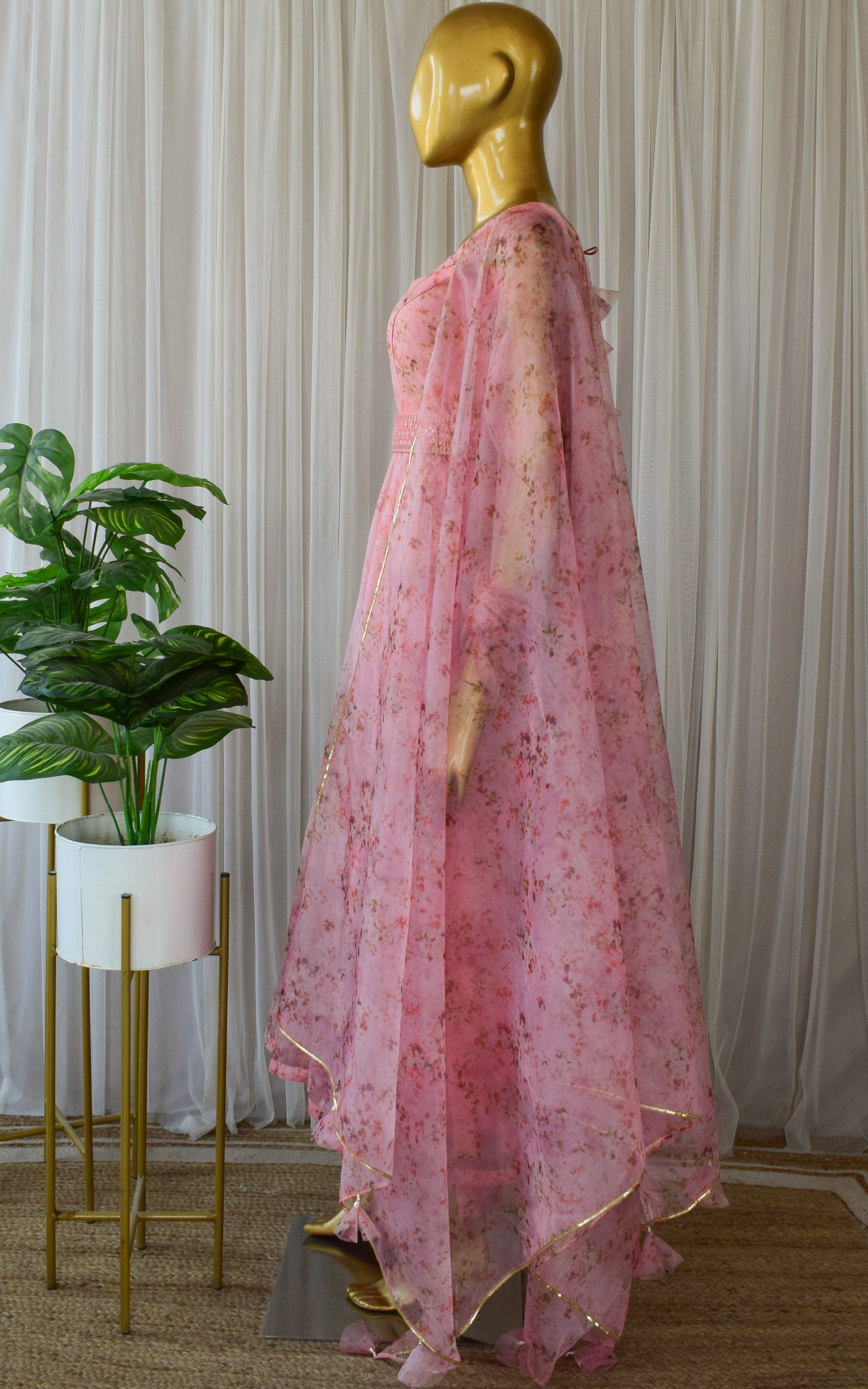 Pastel Pink Floral Organza Anarkali