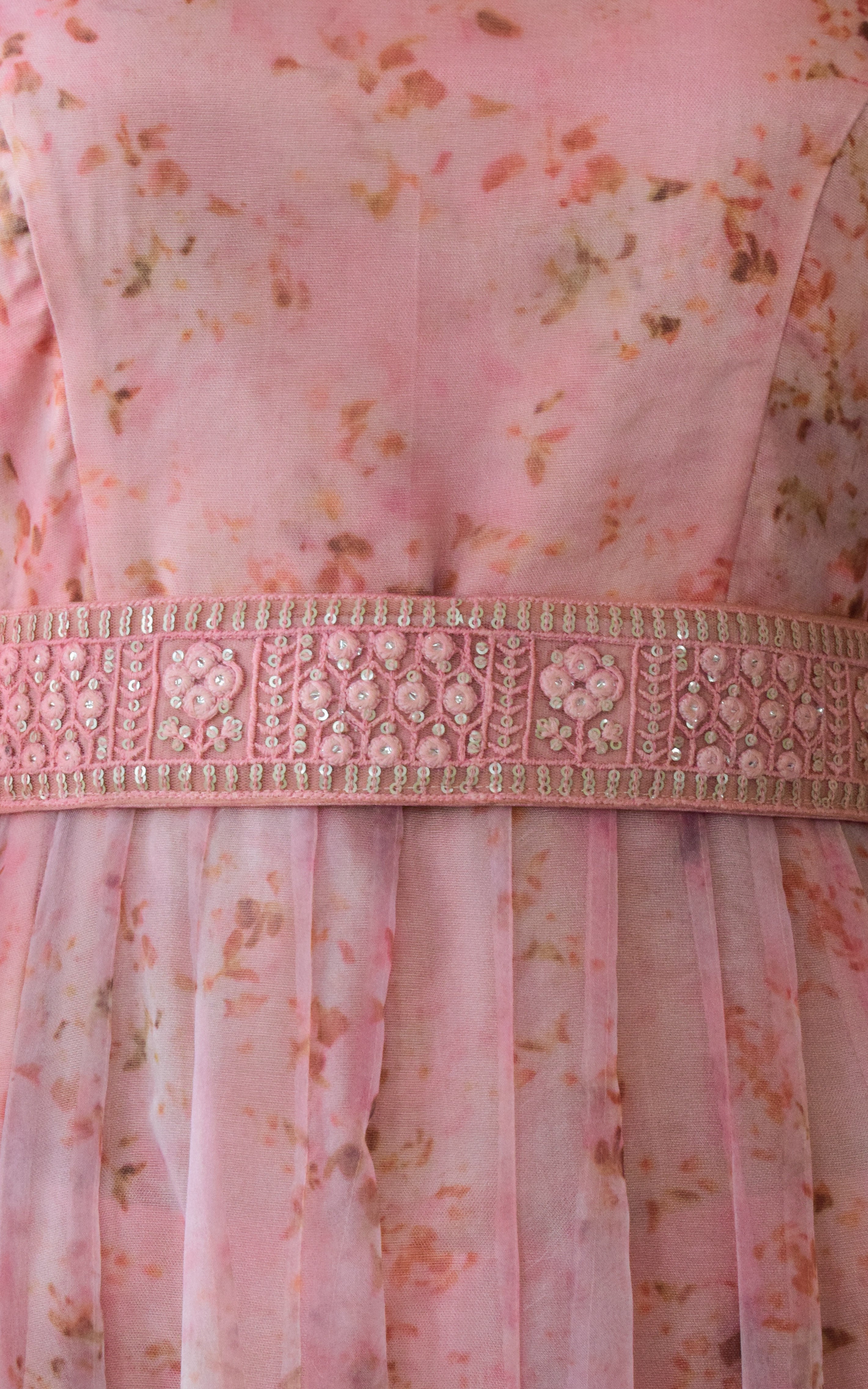 Pastel Pink Floral Organza Anarkali