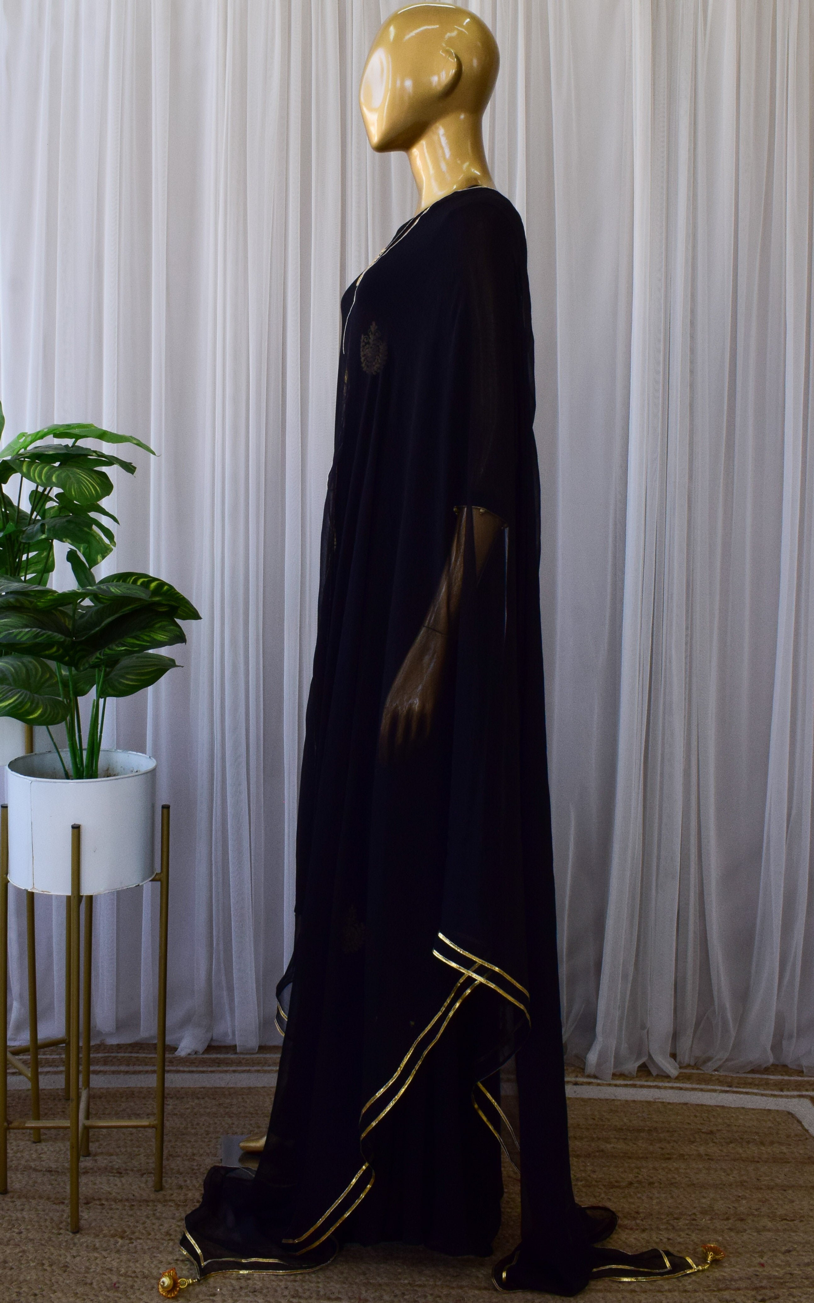 Black Pittan Dress with Chiffon Dupatta