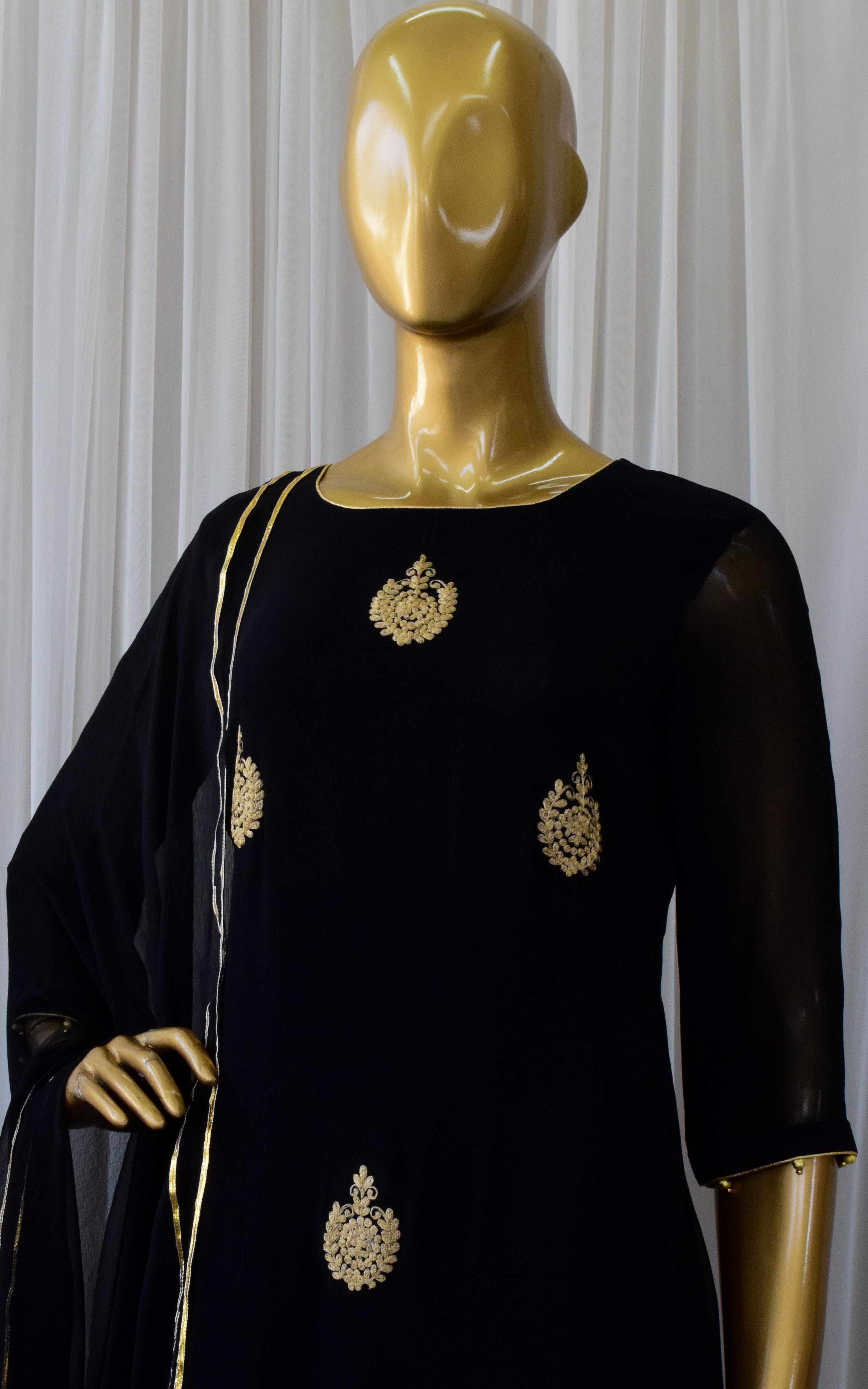 Black Pittan Dress with Chiffon Dupatta