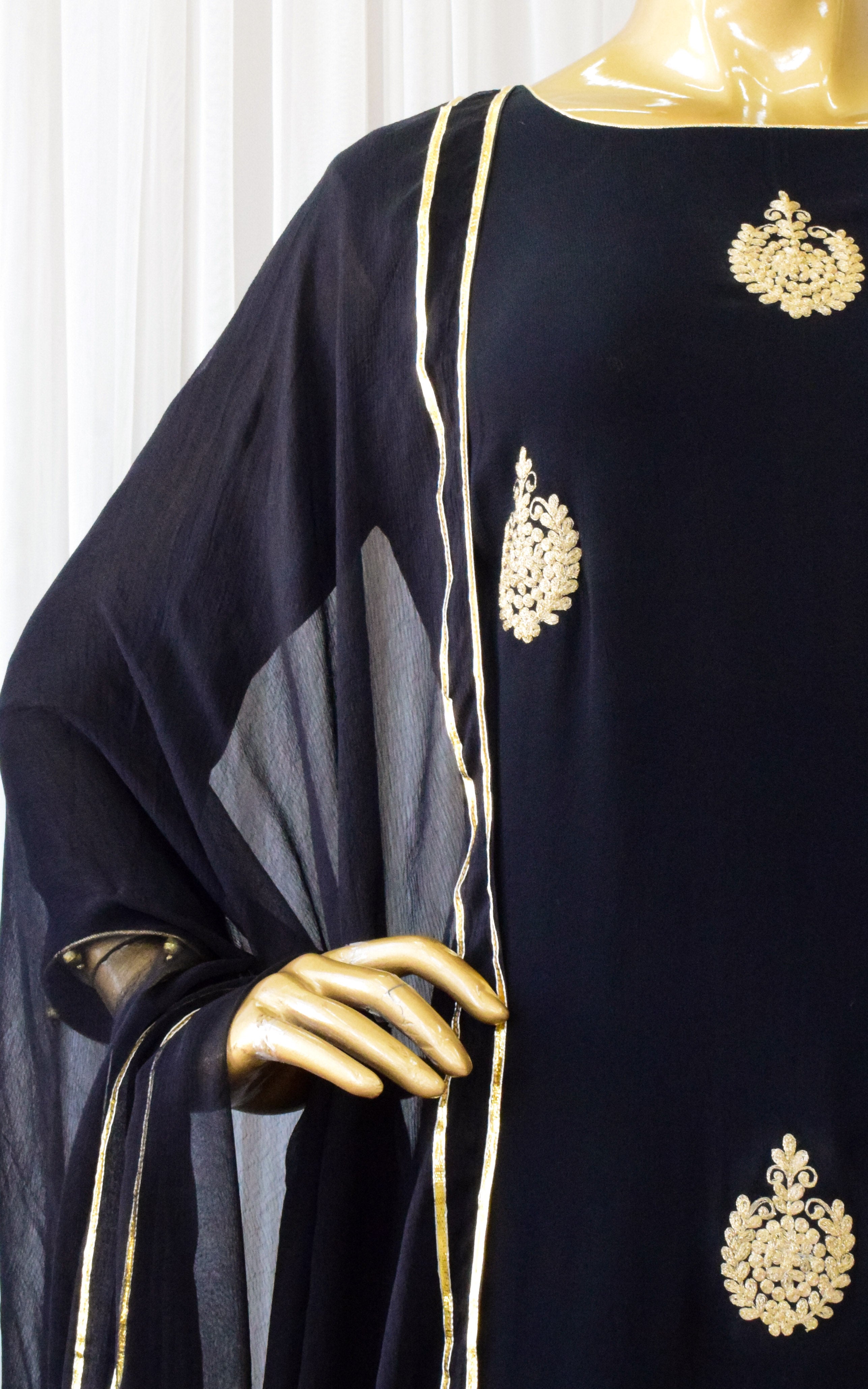Black Pittan Dress with Chiffon Dupatta