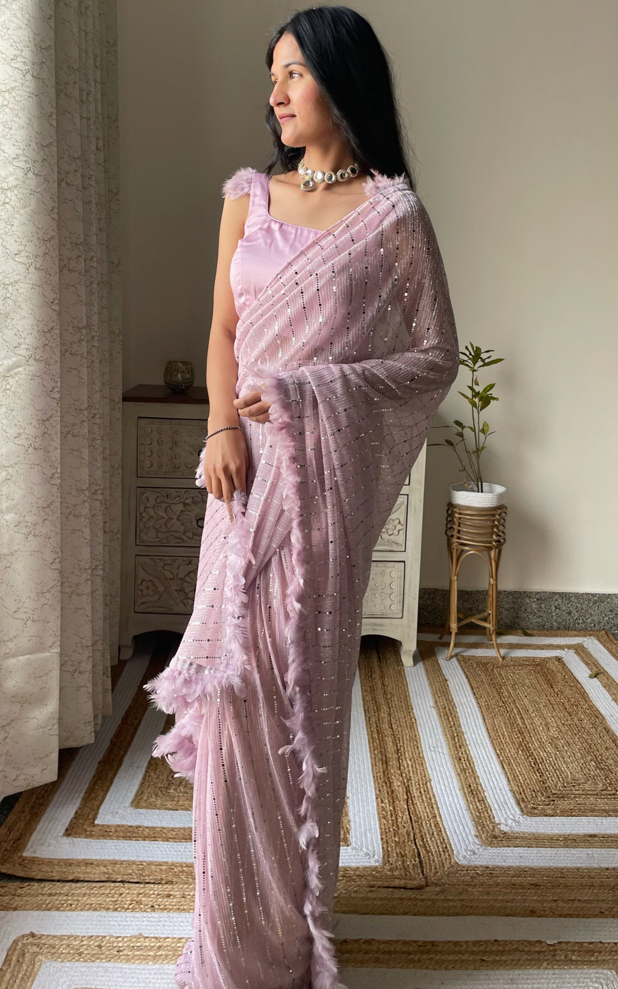 Swati Rathi Champagne Pink Shimmer Saree