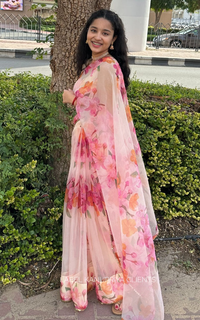 Pooja Banerjee Bloom Floral Organza Saree