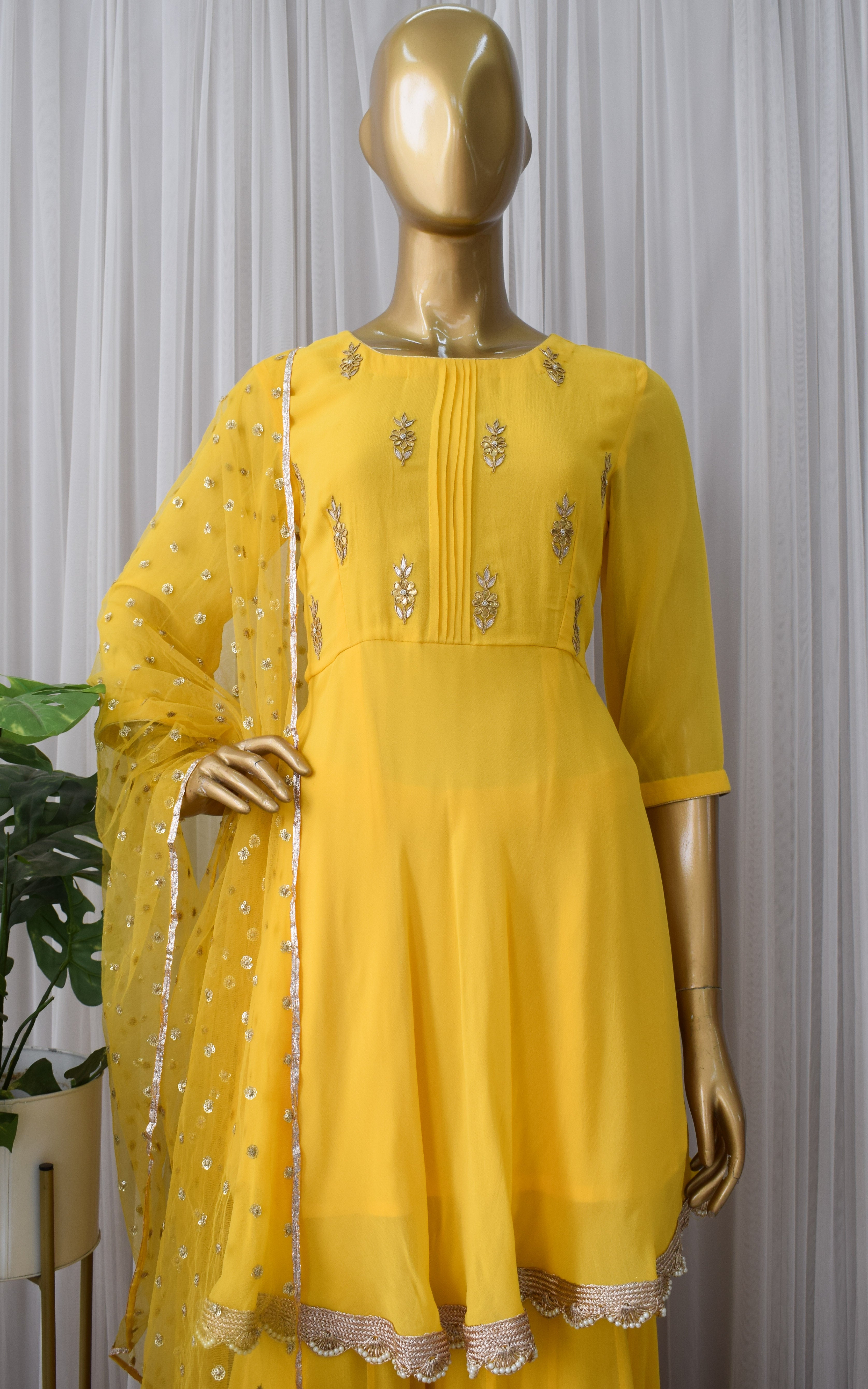 Yellow Frock Style Gota Patti Sharara Set