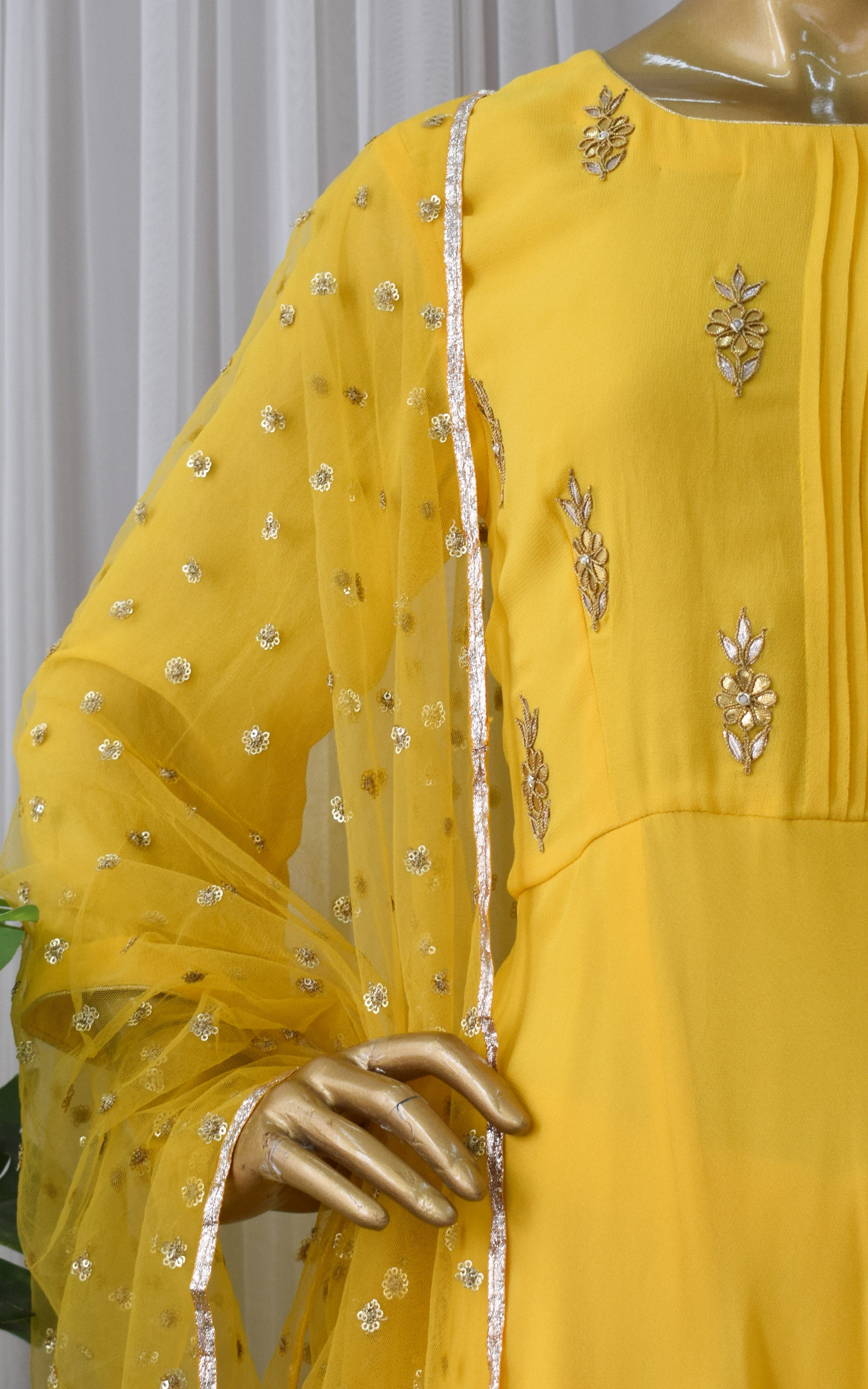 Yellow Frock Style Gota Patti Sharara Set