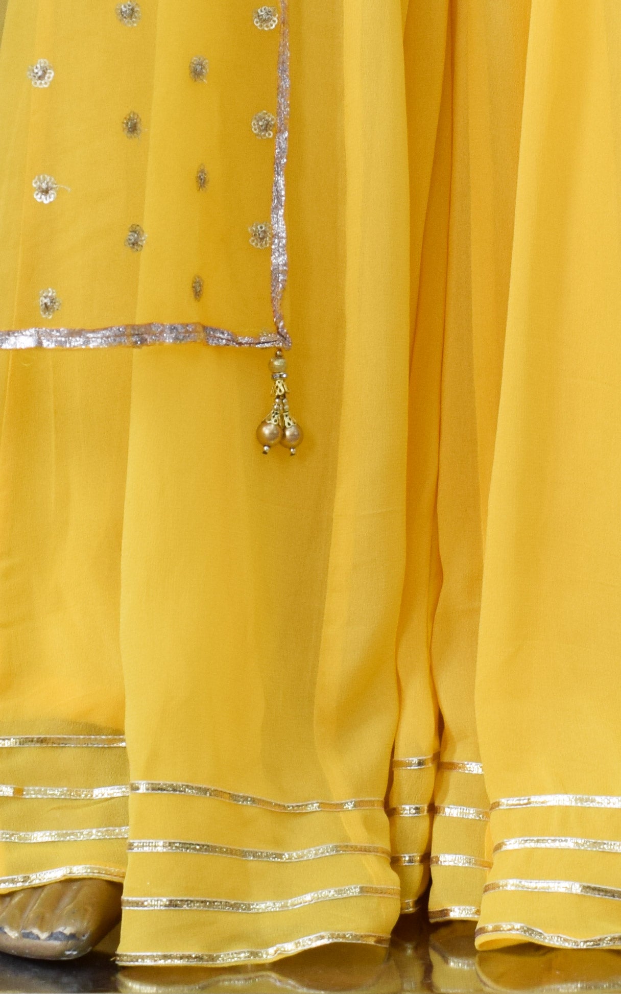 Yellow Frock Style Gota Patti Sharara Set