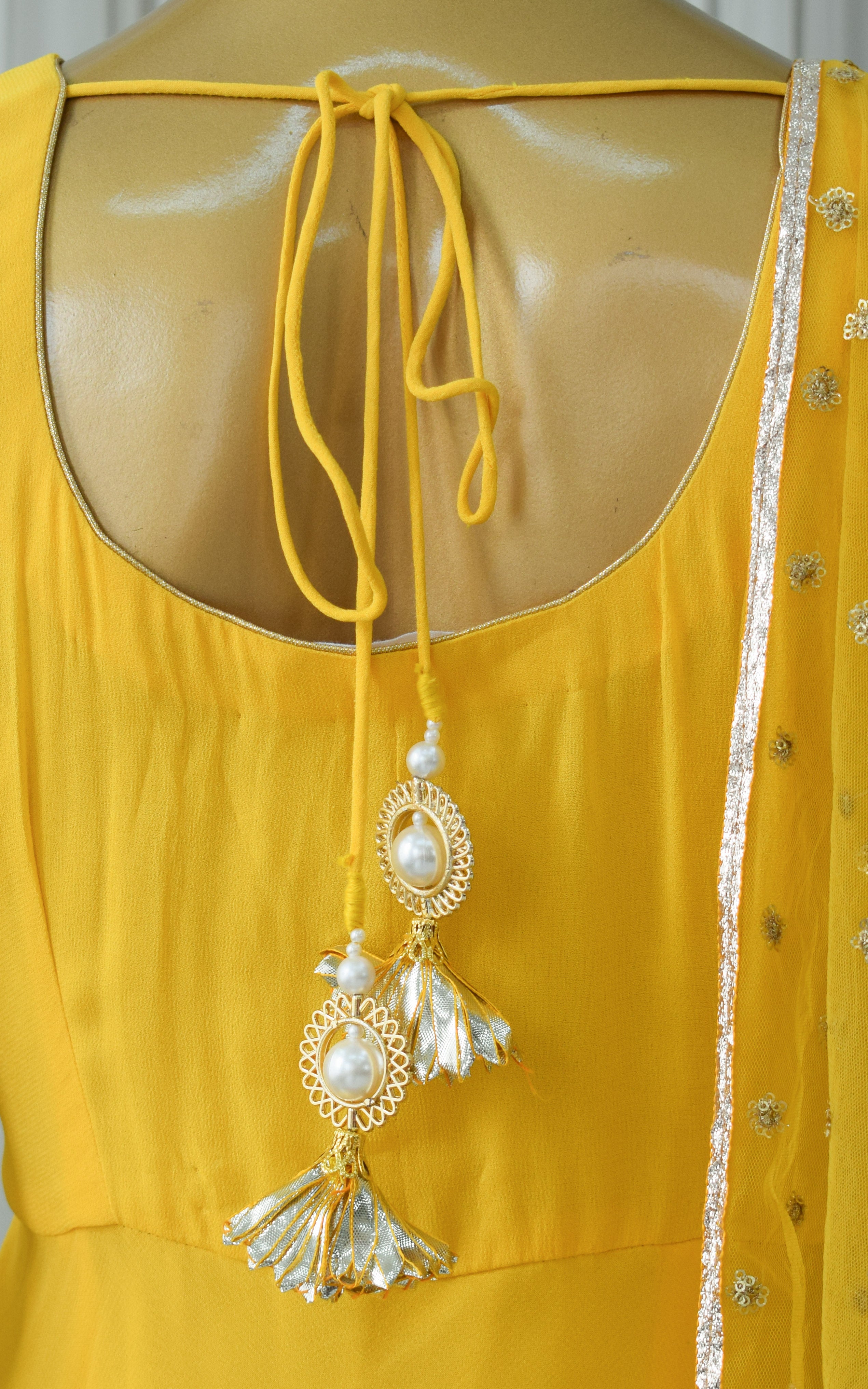 Yellow Frock Style Gota Patti Sharara Set
