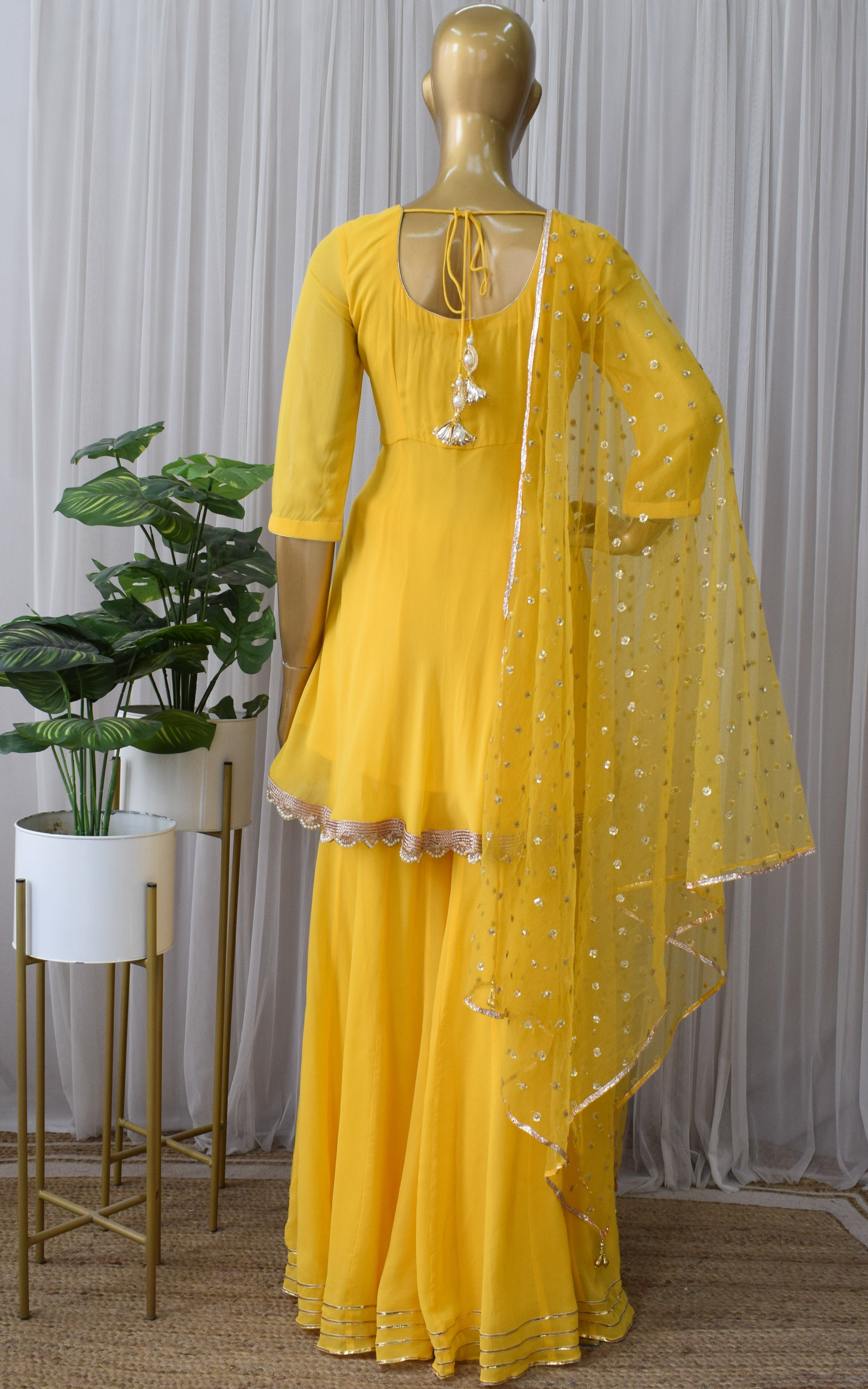 Yellow Frock Style Gota Patti Sharara Set