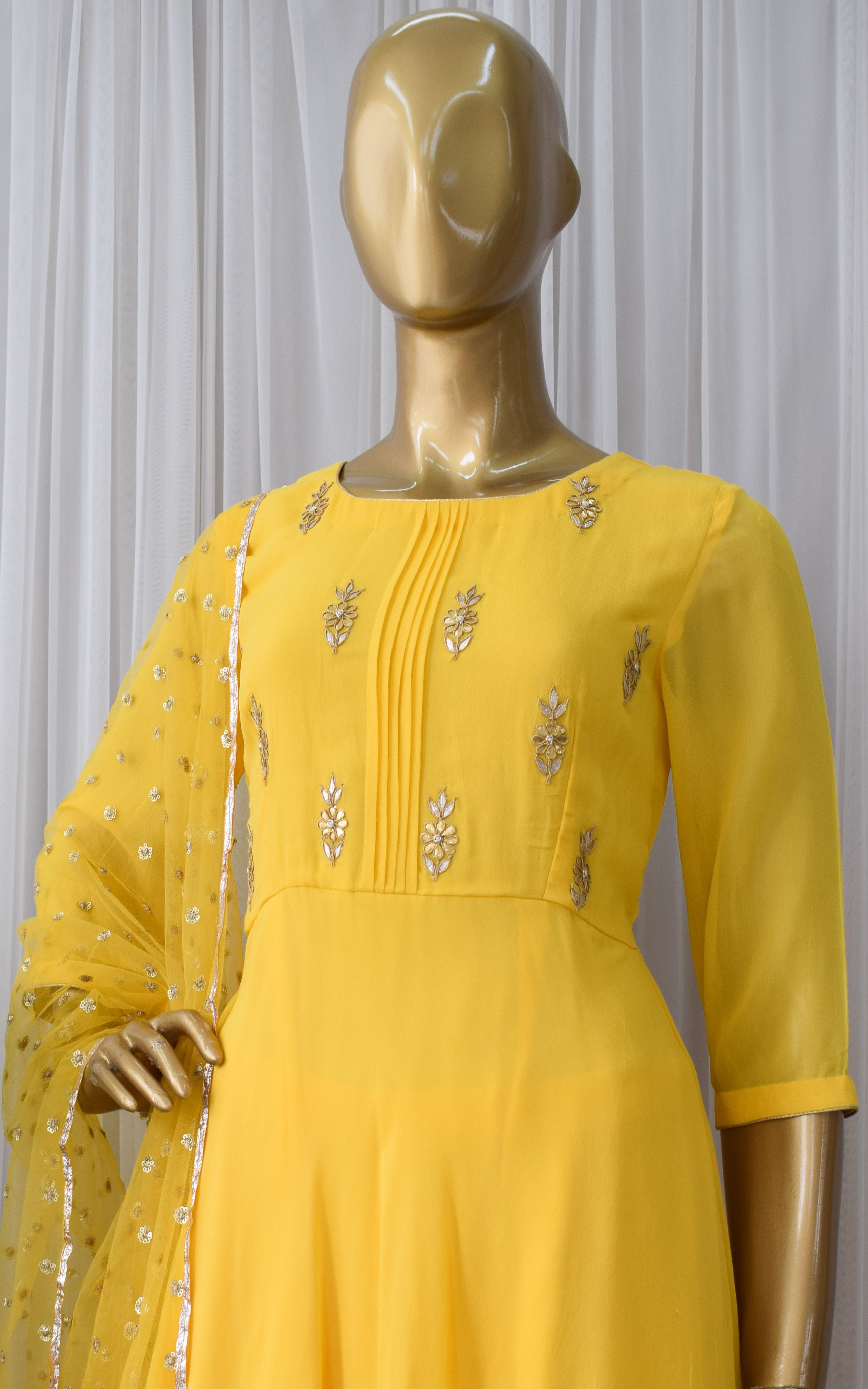 Yellow Frock Style Gota Patti Sharara Set