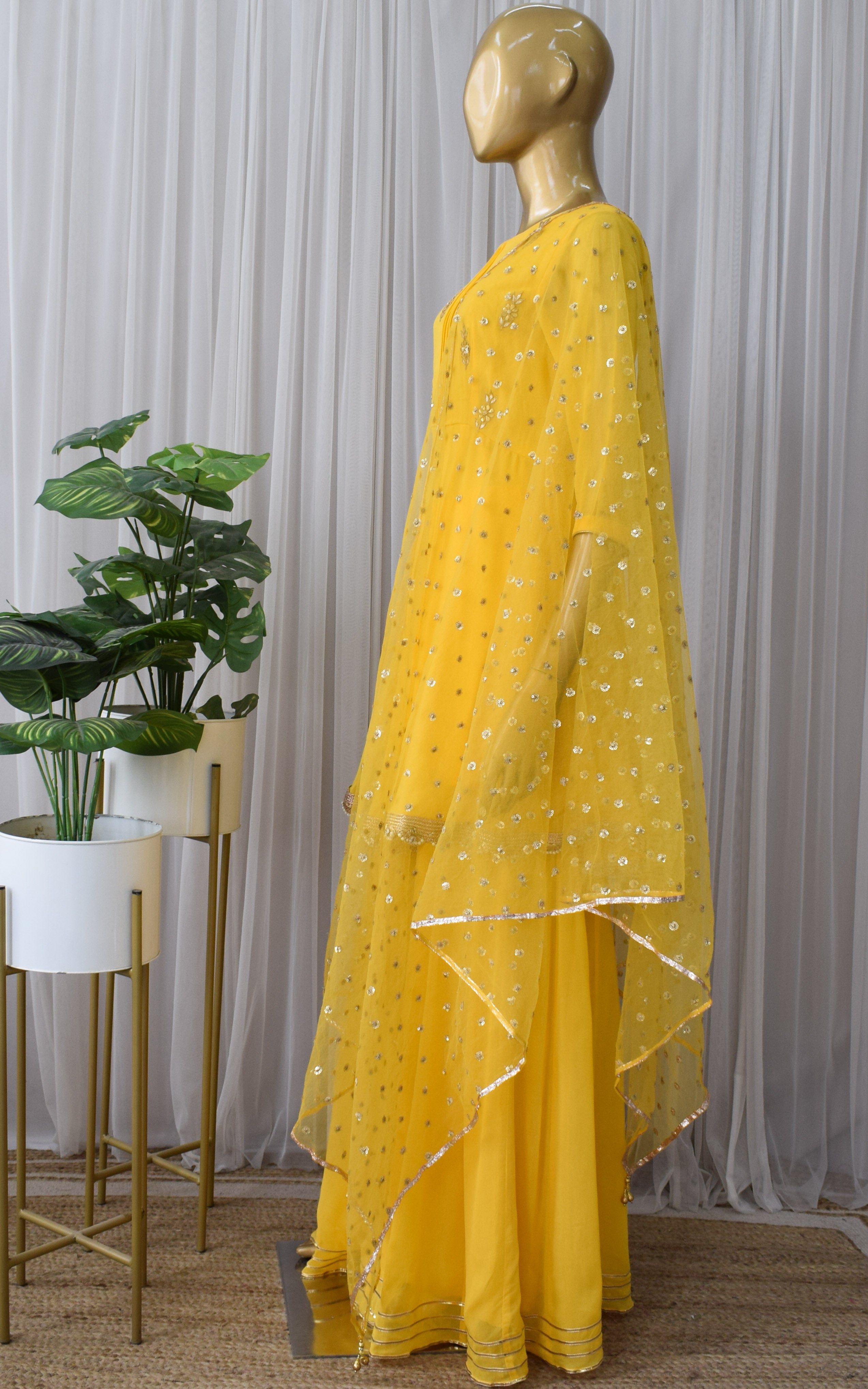 Yellow Frock Style Gota Patti Sharara Set