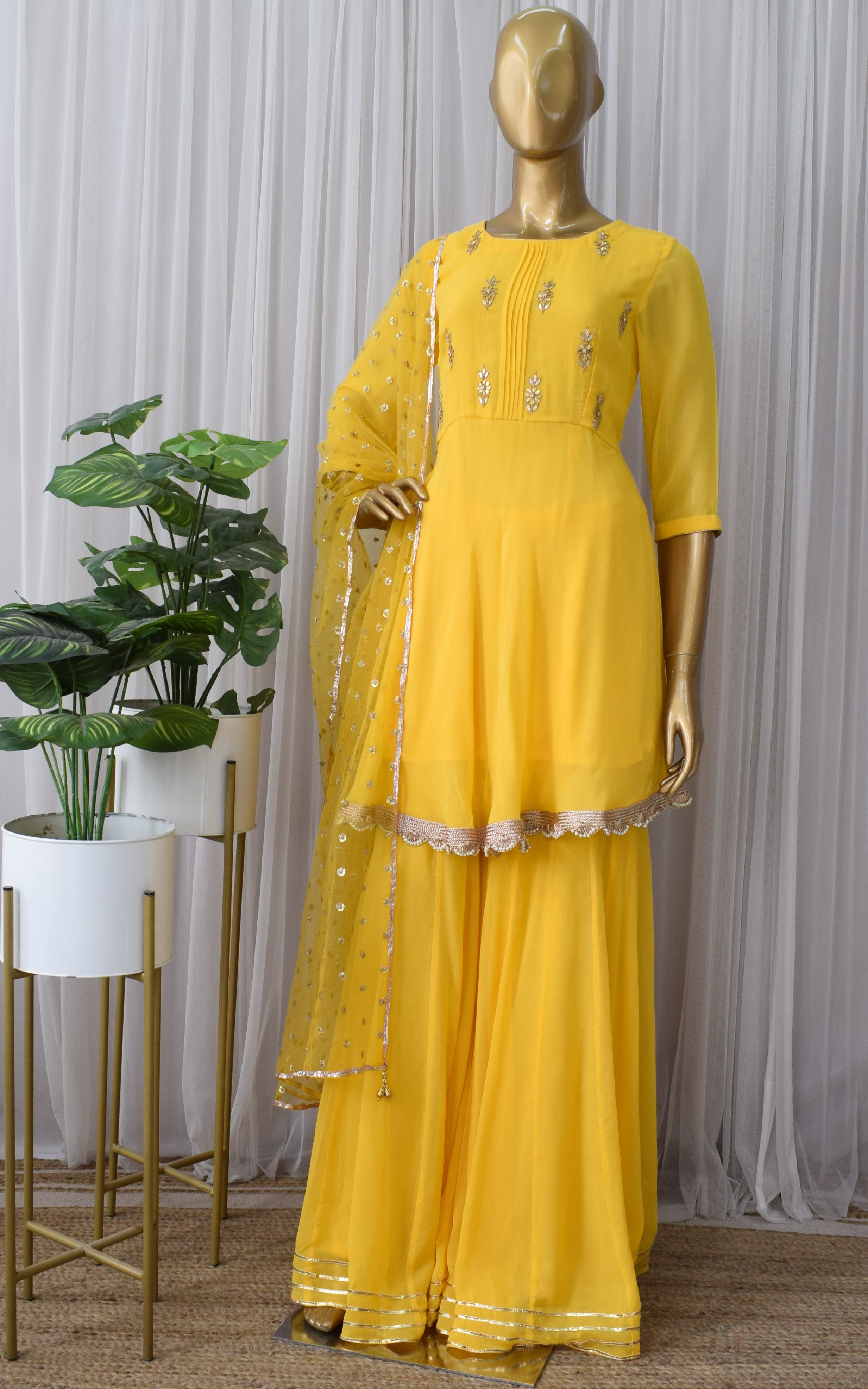 Yellow Frock Style Gota Patti Sharara Set