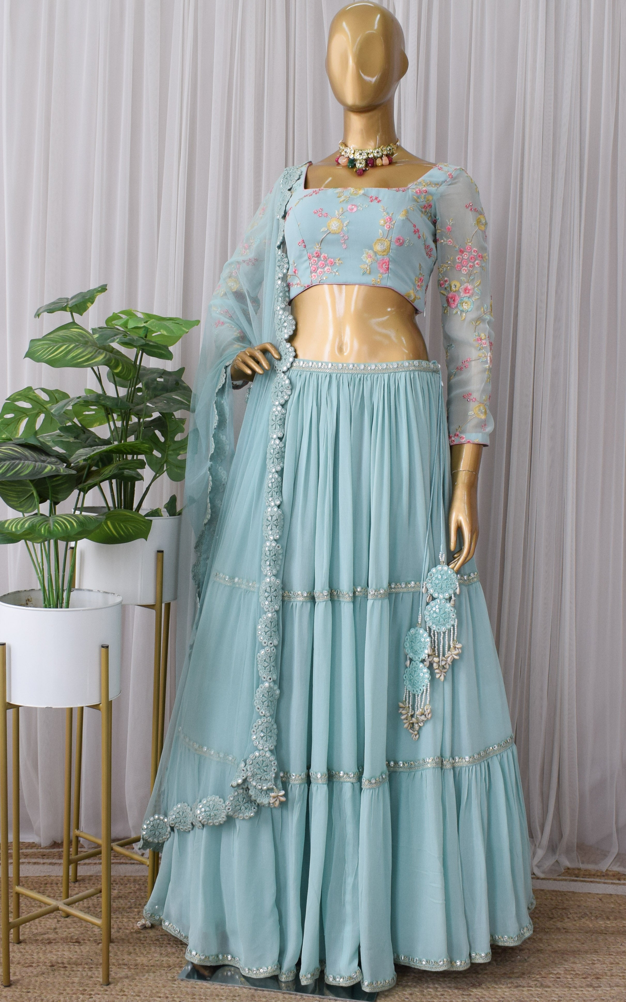 Sonal Sky Blue Embroidered Lehenga