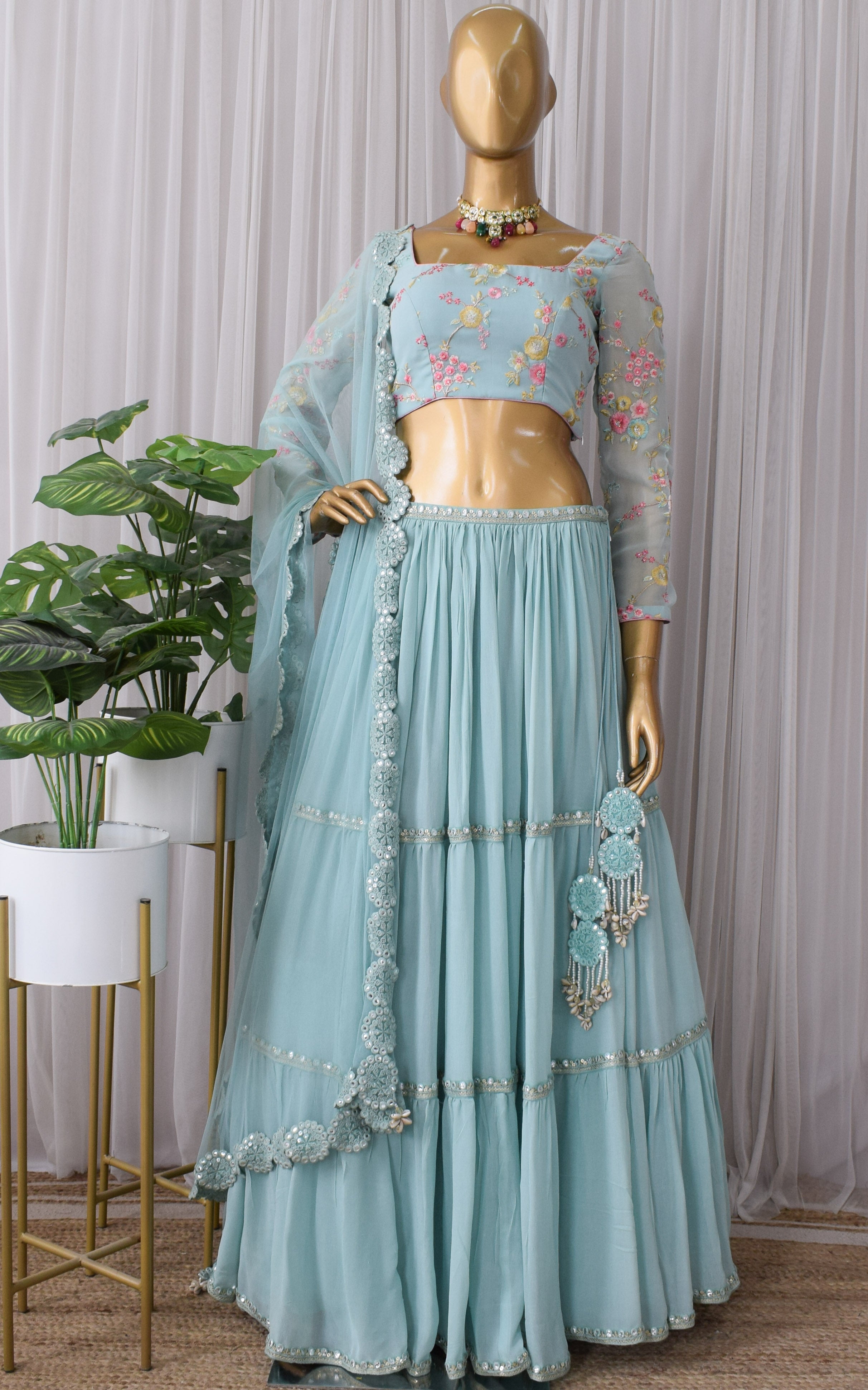 Sonal Sky Blue Embroidered Lehenga