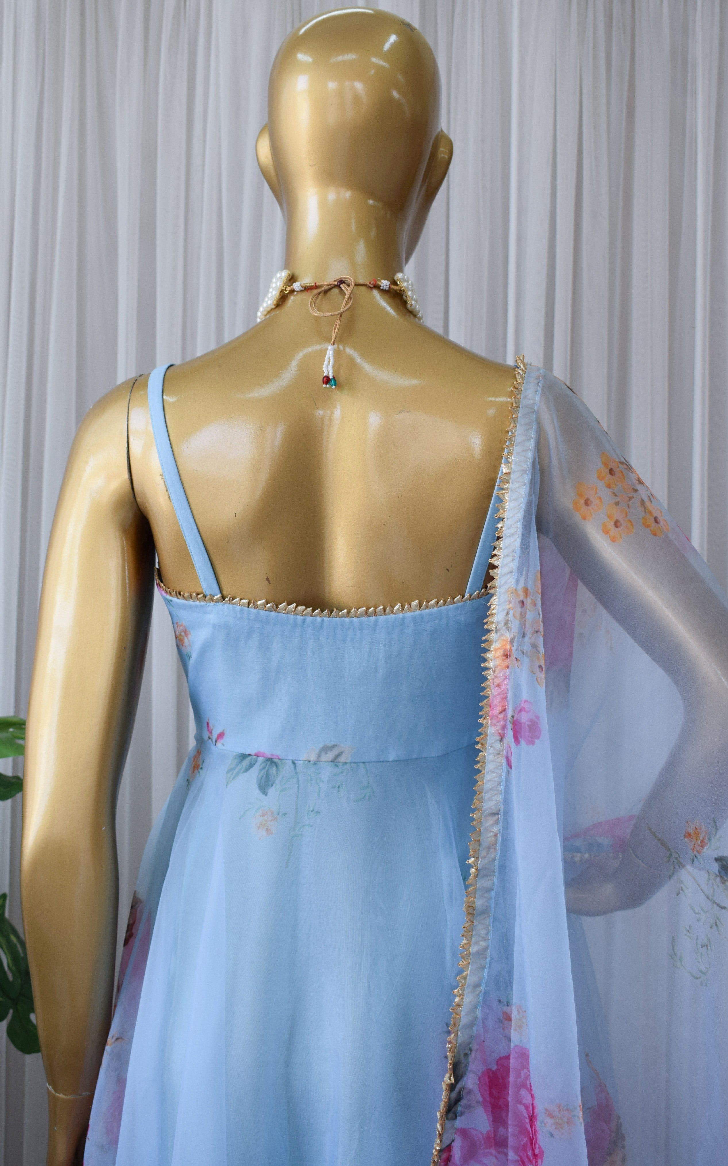 Sky Blue Floral Organza Anarkali