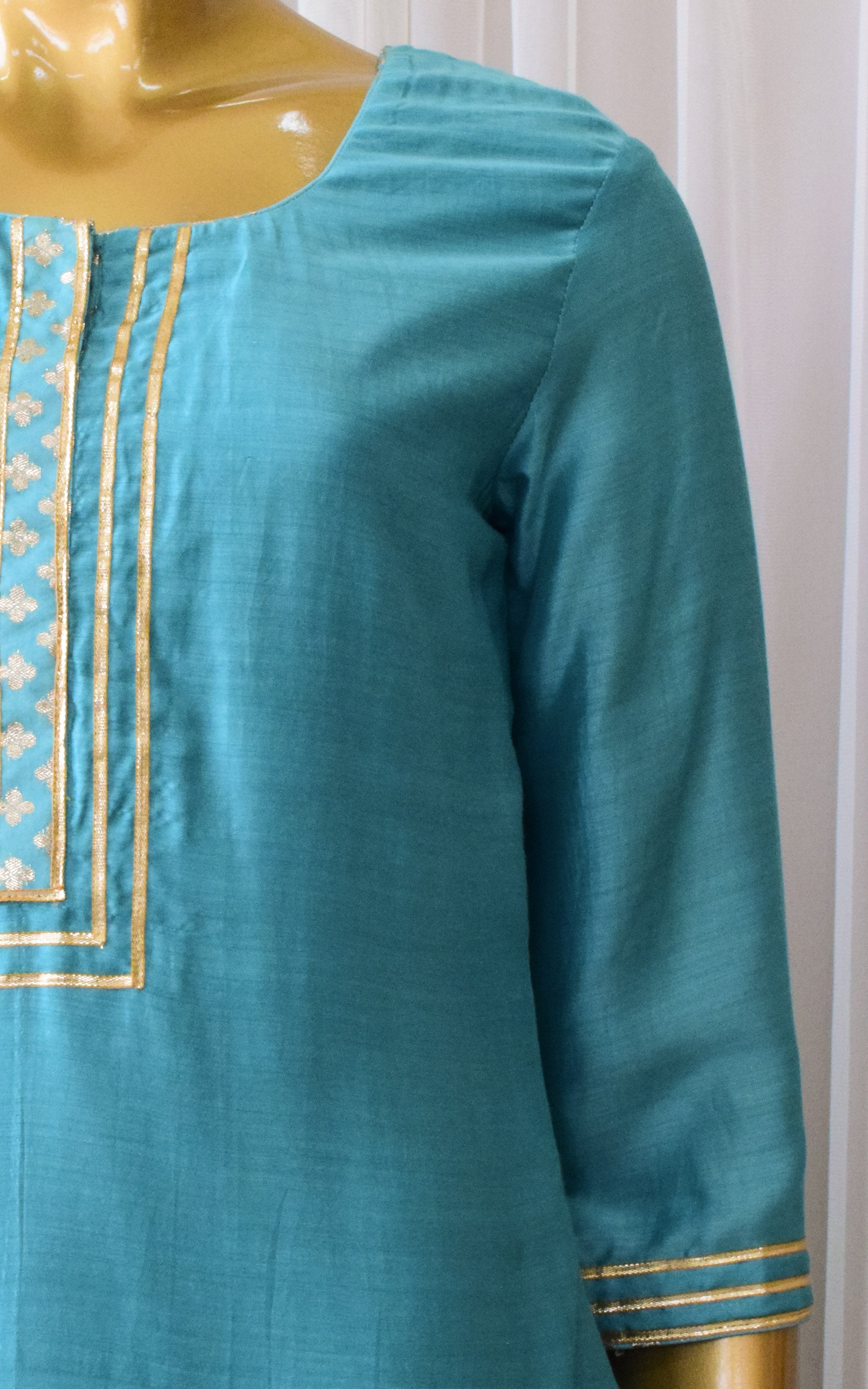 Deepa Jade Blue Kurta Set with Mirror-work Organza Dupatta