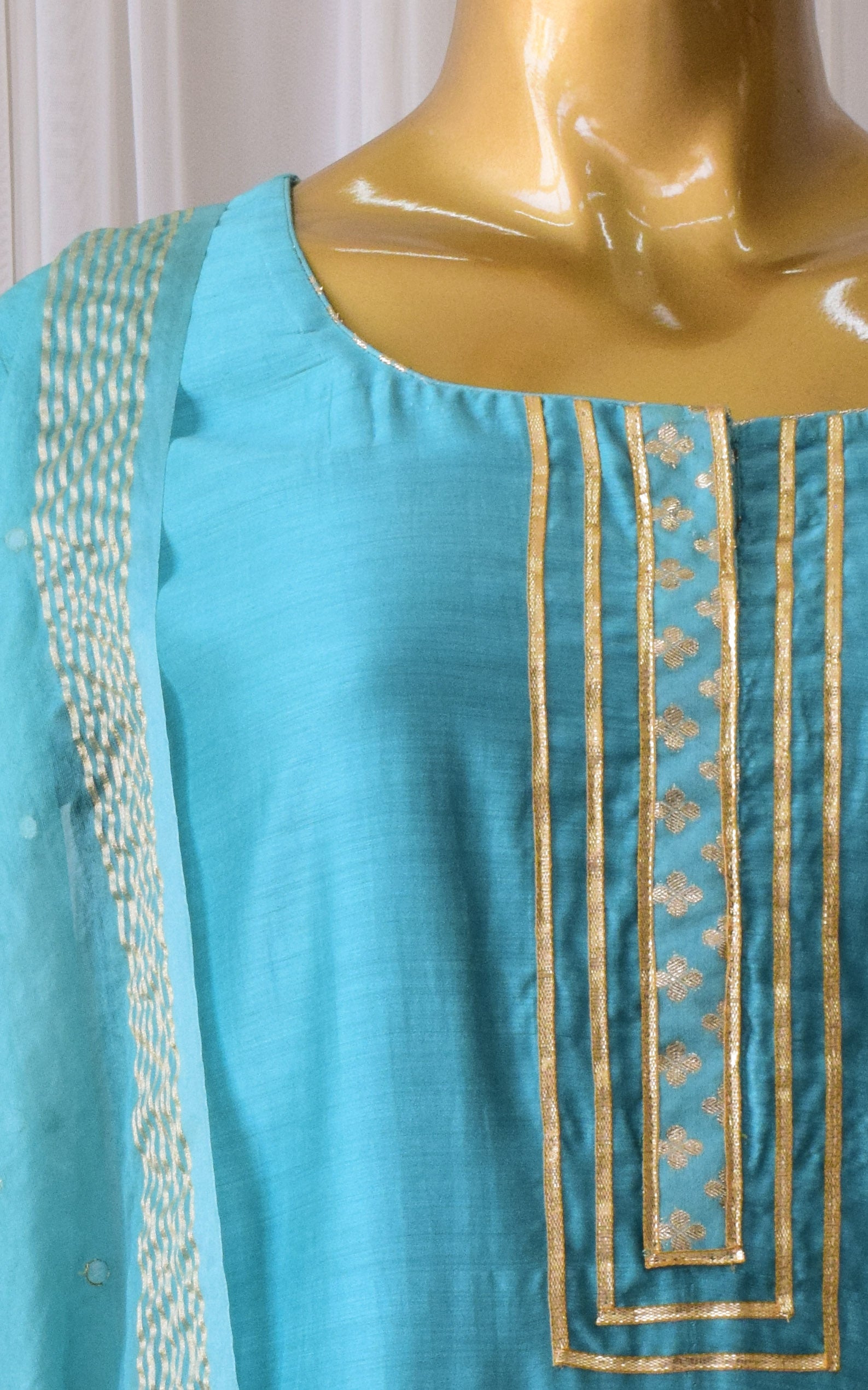 Deepa Jade Blue Kurta Set with Mirror-work Organza Dupatta