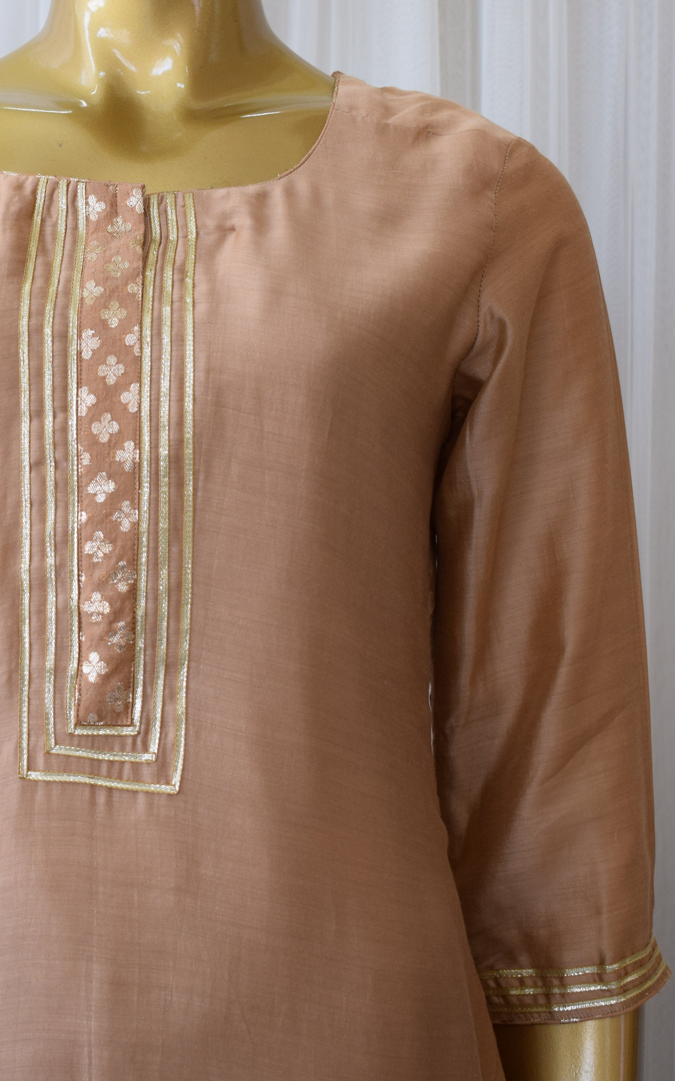 Sandy Brown Kurta Set with Mirror-work Organza Dupatta