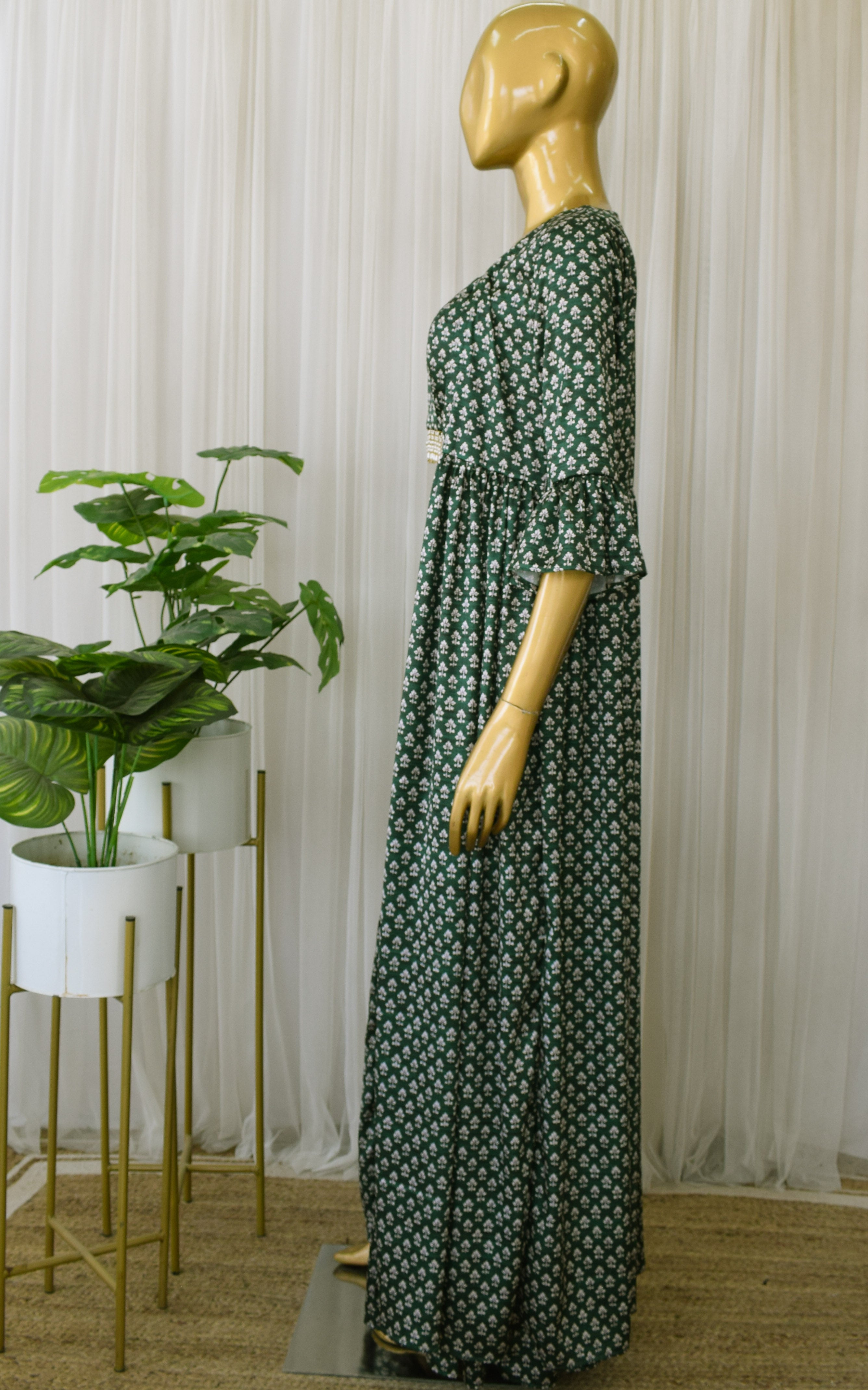 Forest Green Booti Print Crop Top & Sharara Set