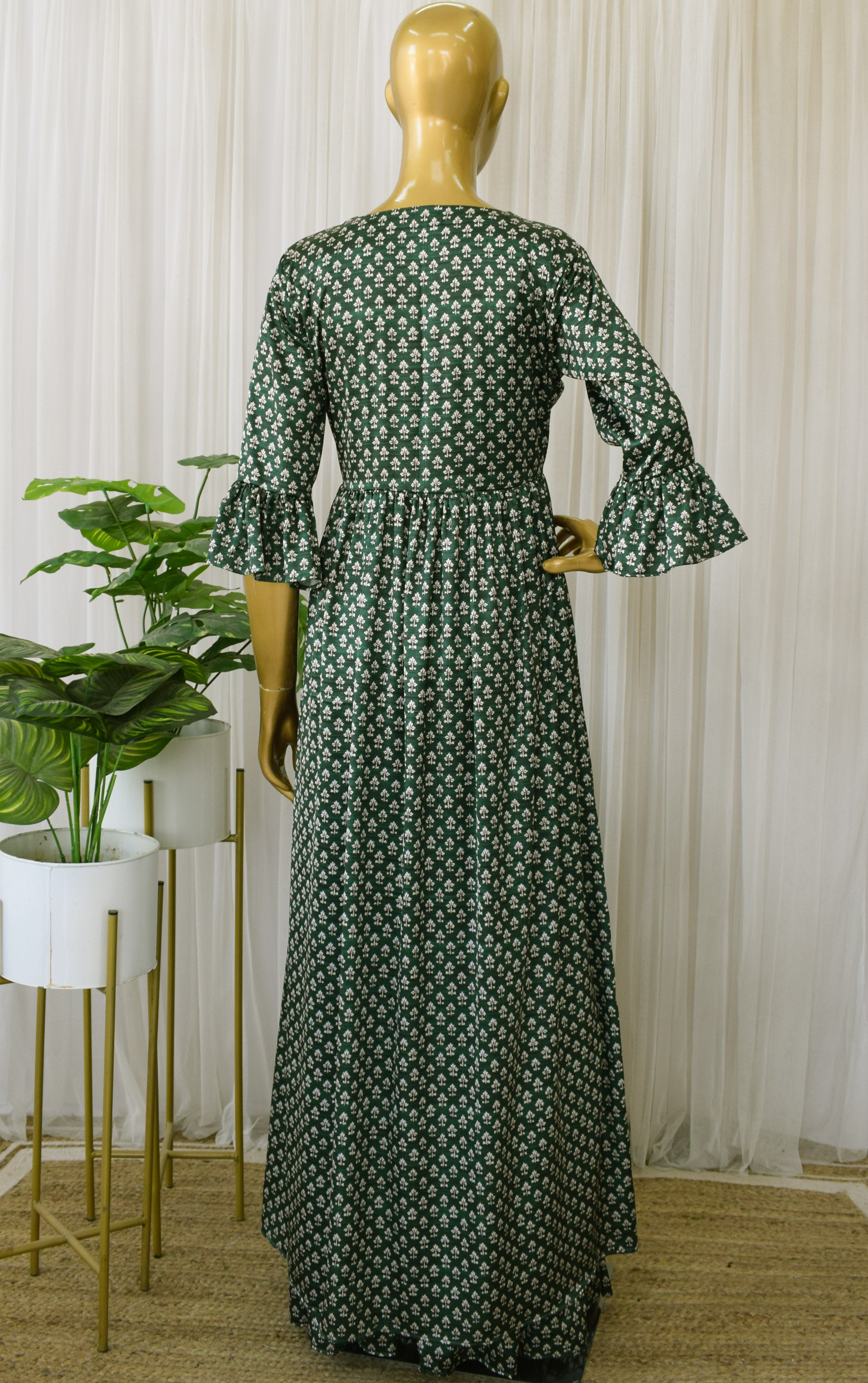 Forest Green Booti Print Crop Top & Sharara Set