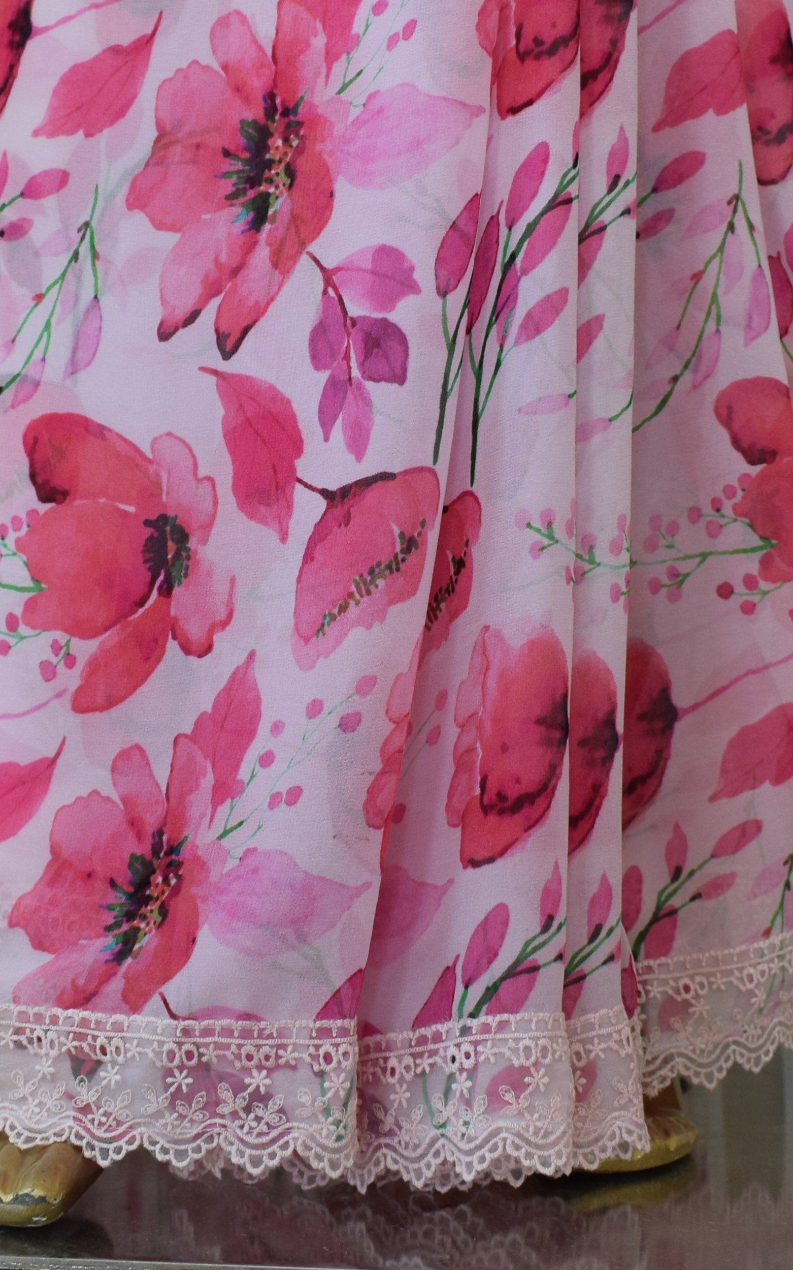 Pink Floral Printed Georgette Saree