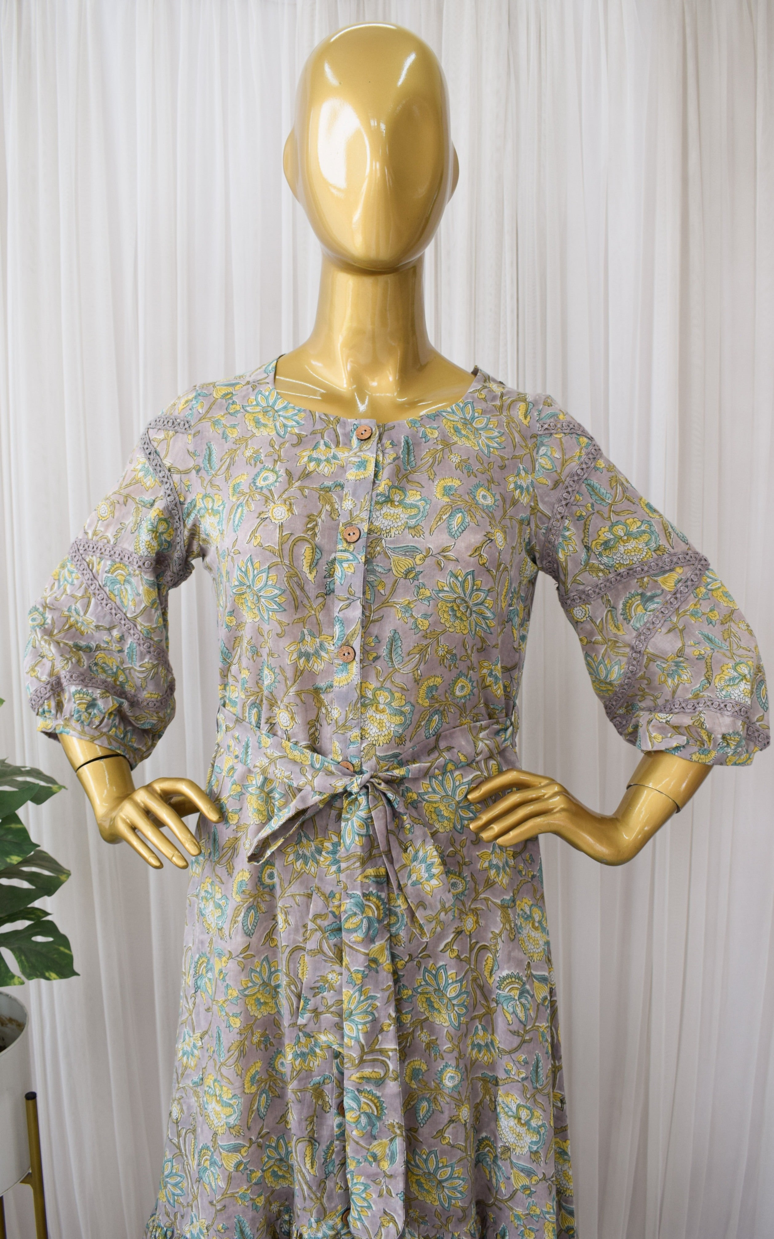 Mauve Block Print Midi Dress